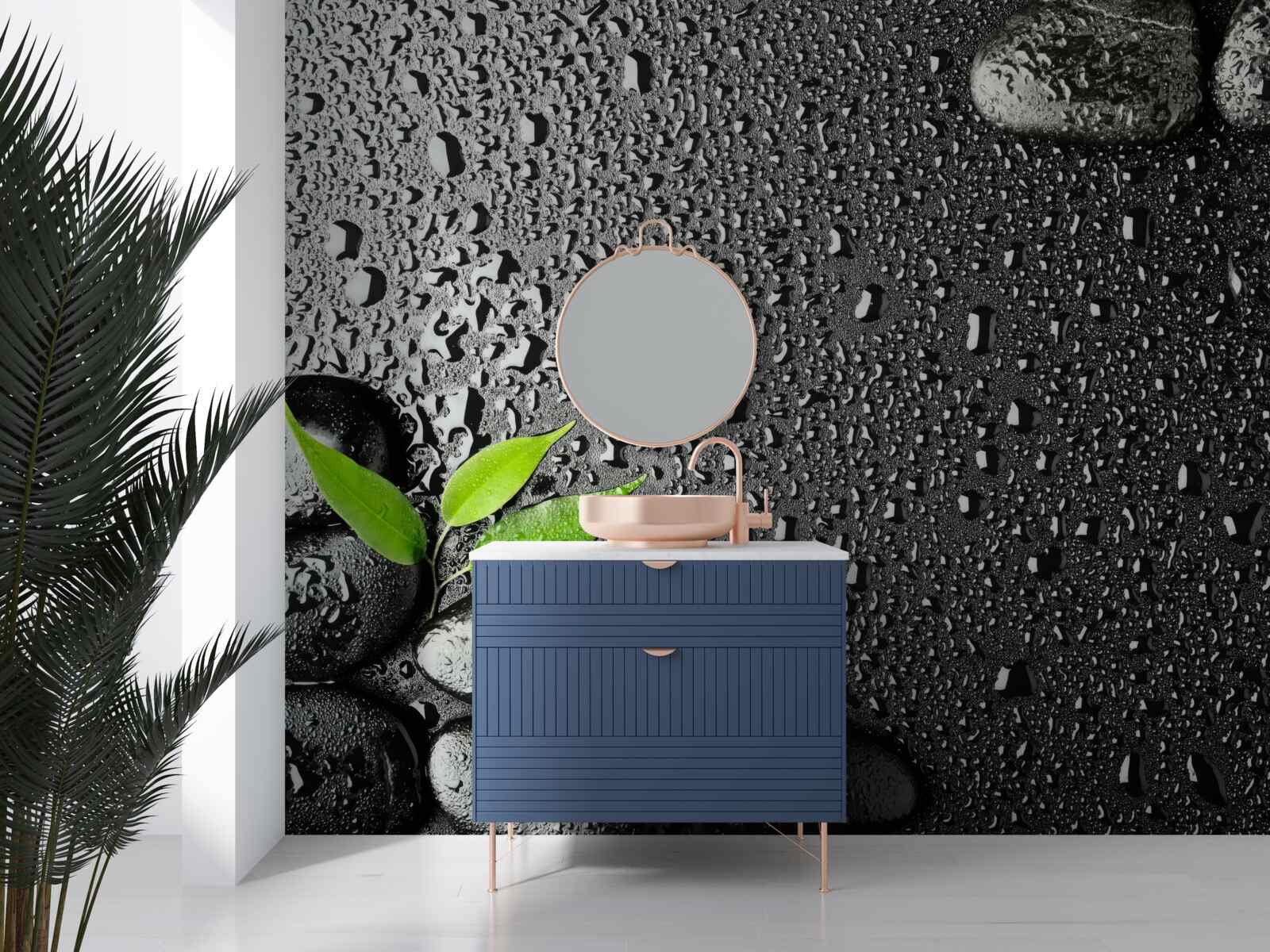 Fototapeta zelené listy a čierne kamene