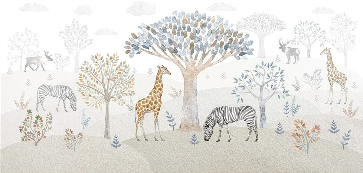 Fototapeta v lese žijú žirafy, zebry a jelene