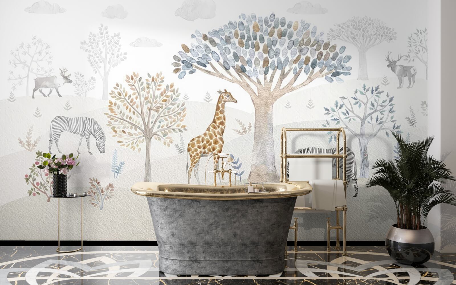 Fototapeta v lese žijú žirafy, zebry a jelene