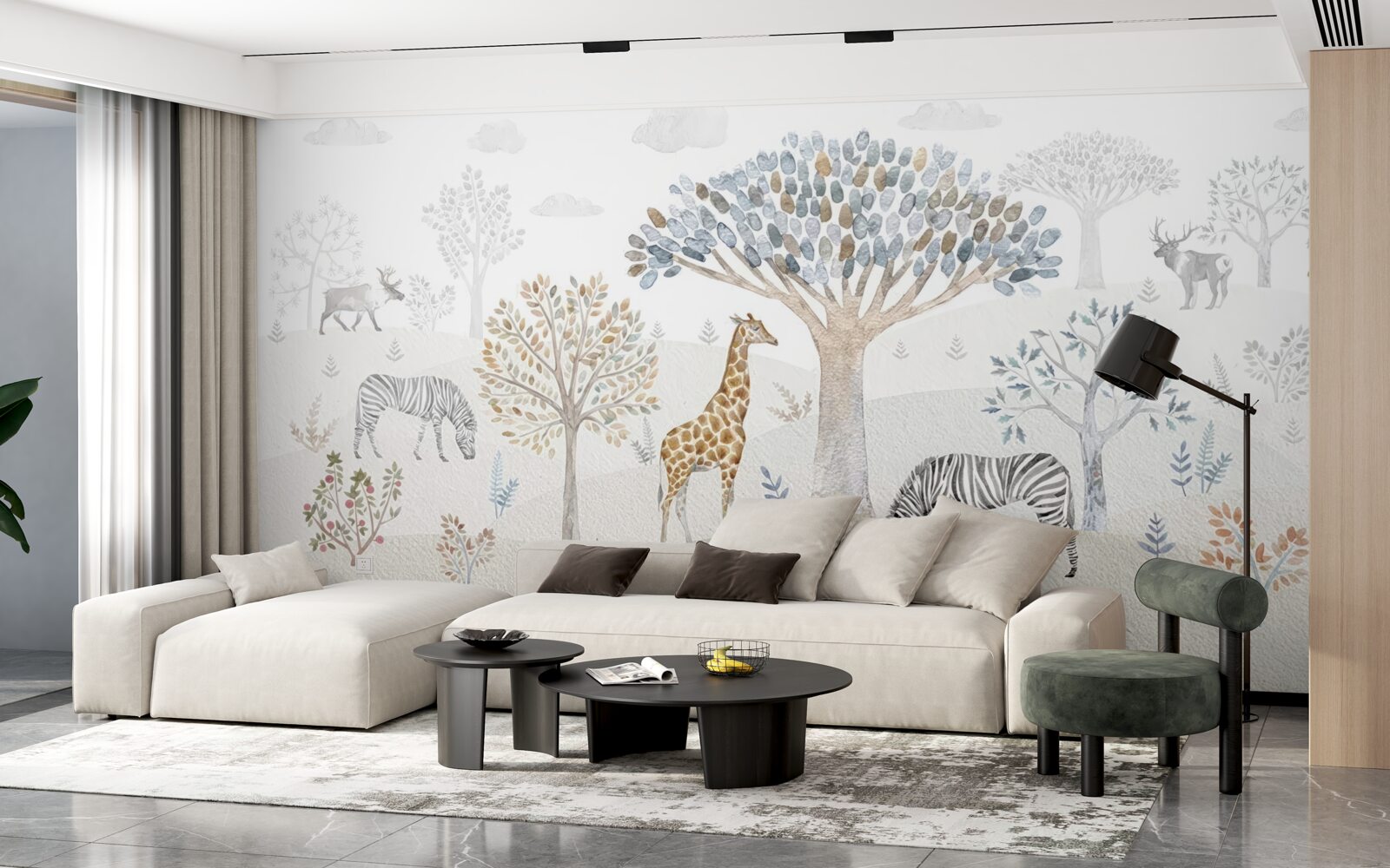 Fototapeta v lese žijú žirafy, zebry a jelene