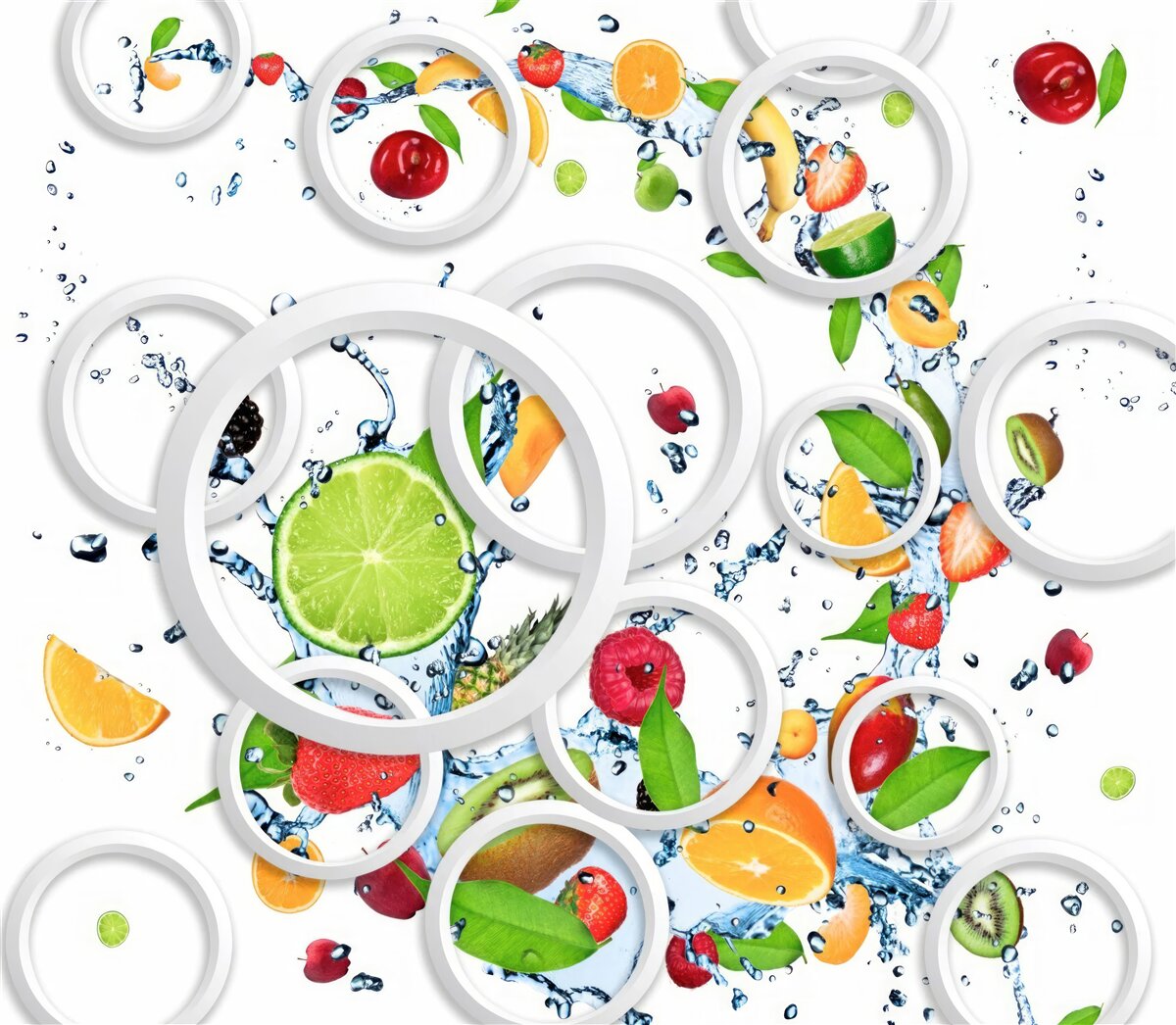 Fototapeta biele kruhy a nakrájané ovocie