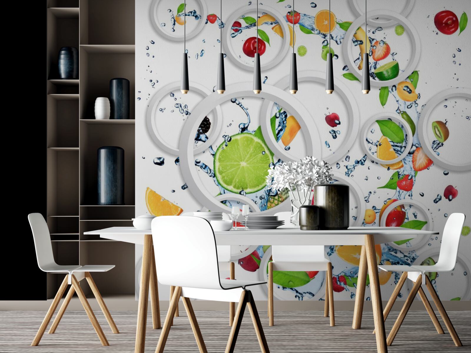 Fototapeta biele kruhy a nakrájané ovocie