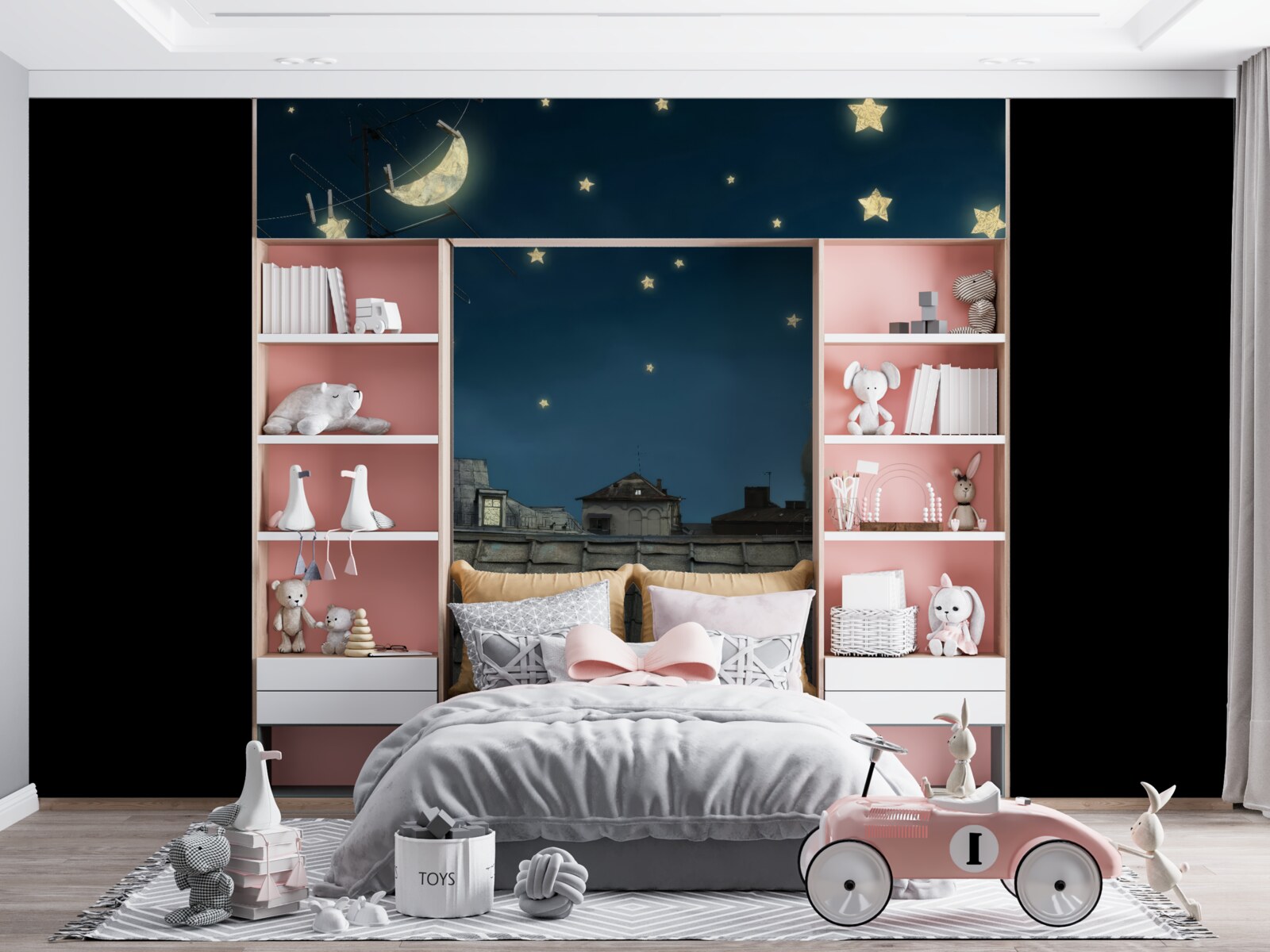 Fototapeta na streche biela mačka obdivuje hviezdy