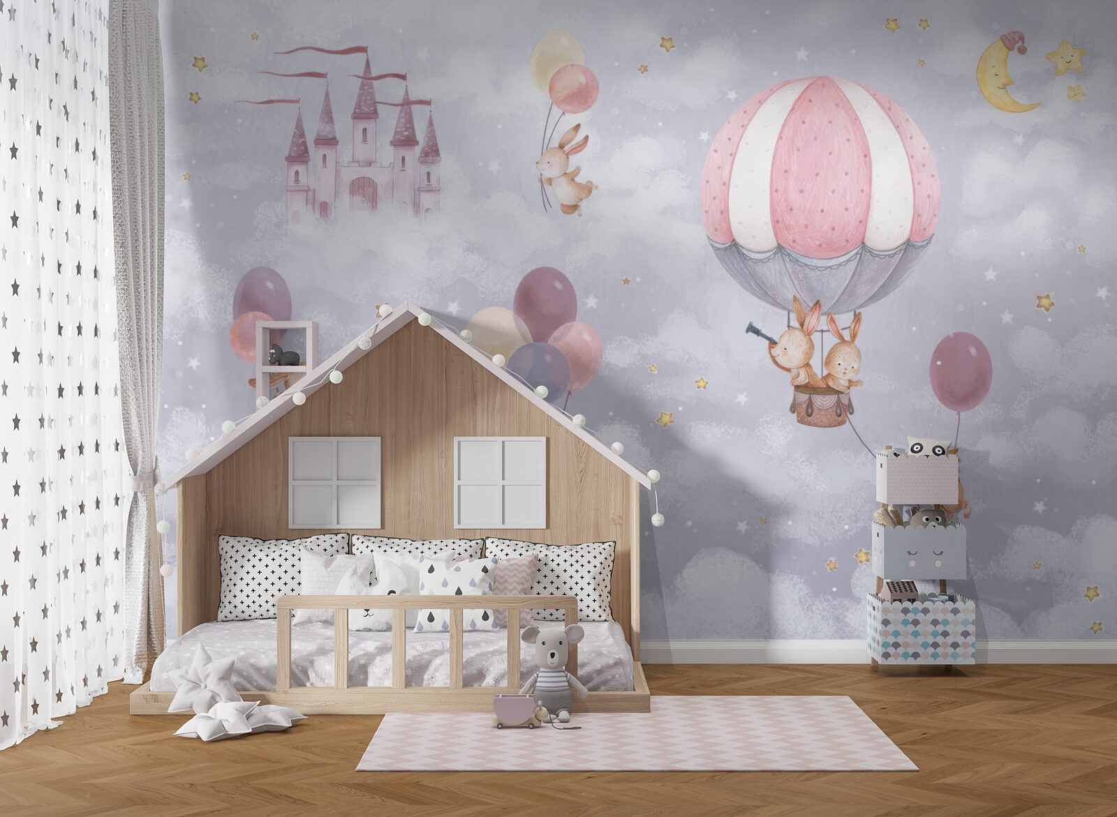 Fototapeta zajačiky lietajú v balónoch