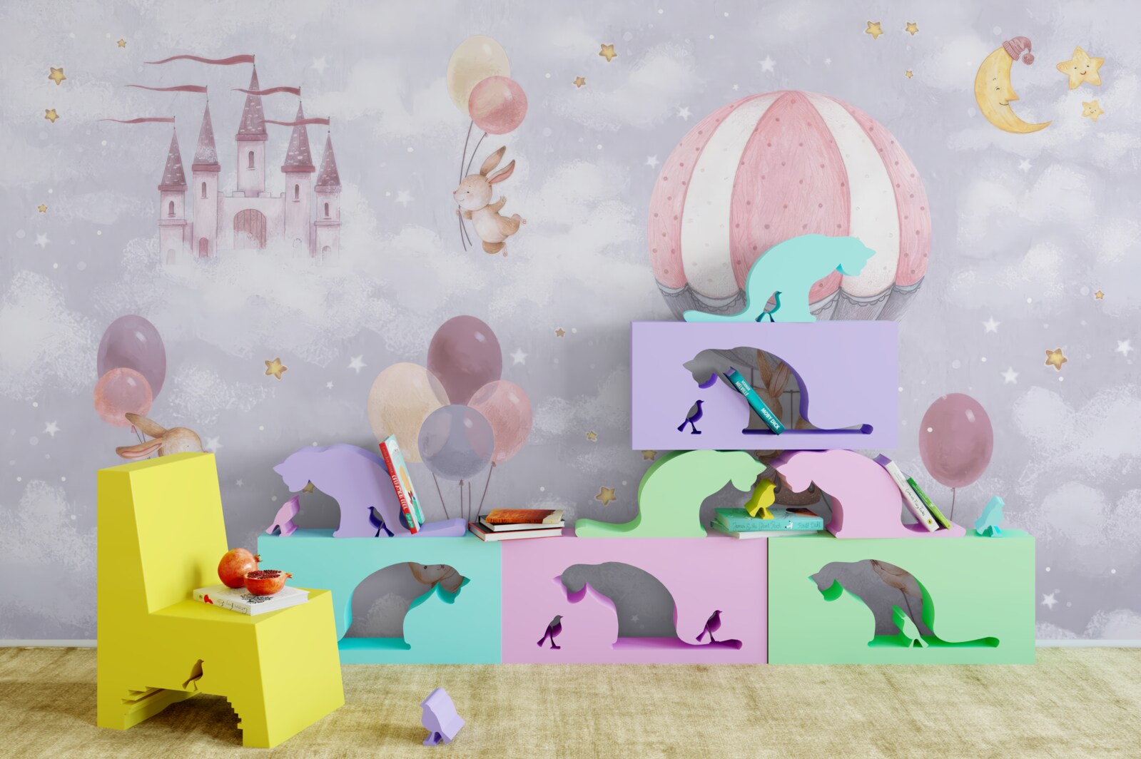 Fototapeta zajačiky lietajú v balónoch