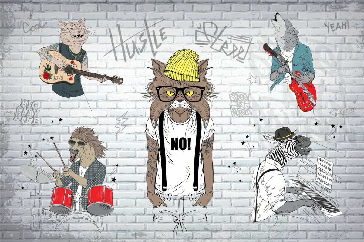 Fototapeta zvieratá zobrazované ako hudobníci