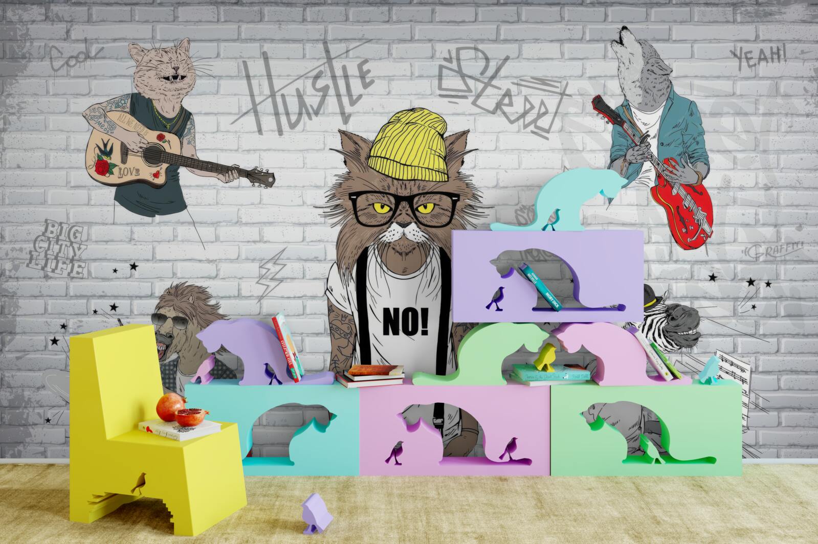 Fototapeta zvieratá zobrazované ako hudobníci