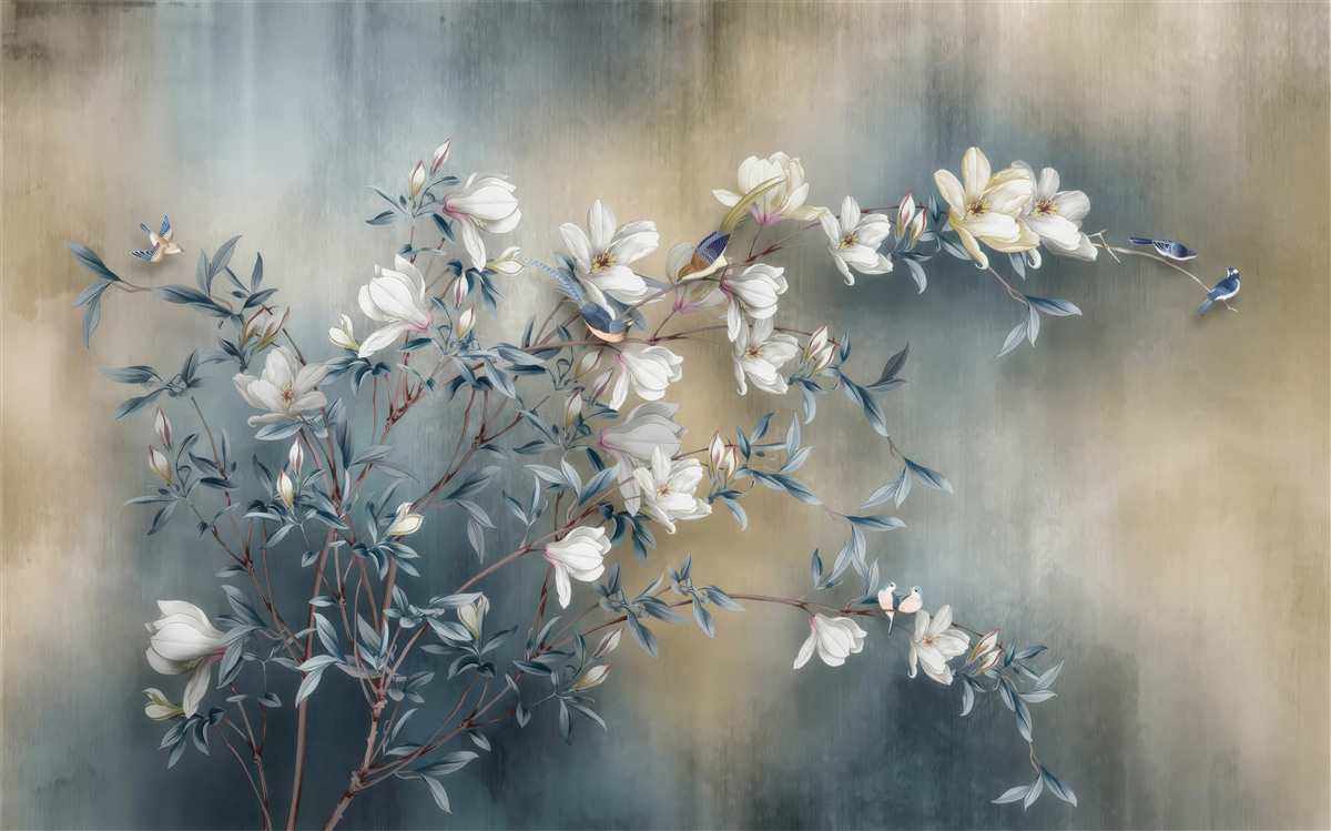 Fototapeta vetva pokrytá bielymi kvetmi