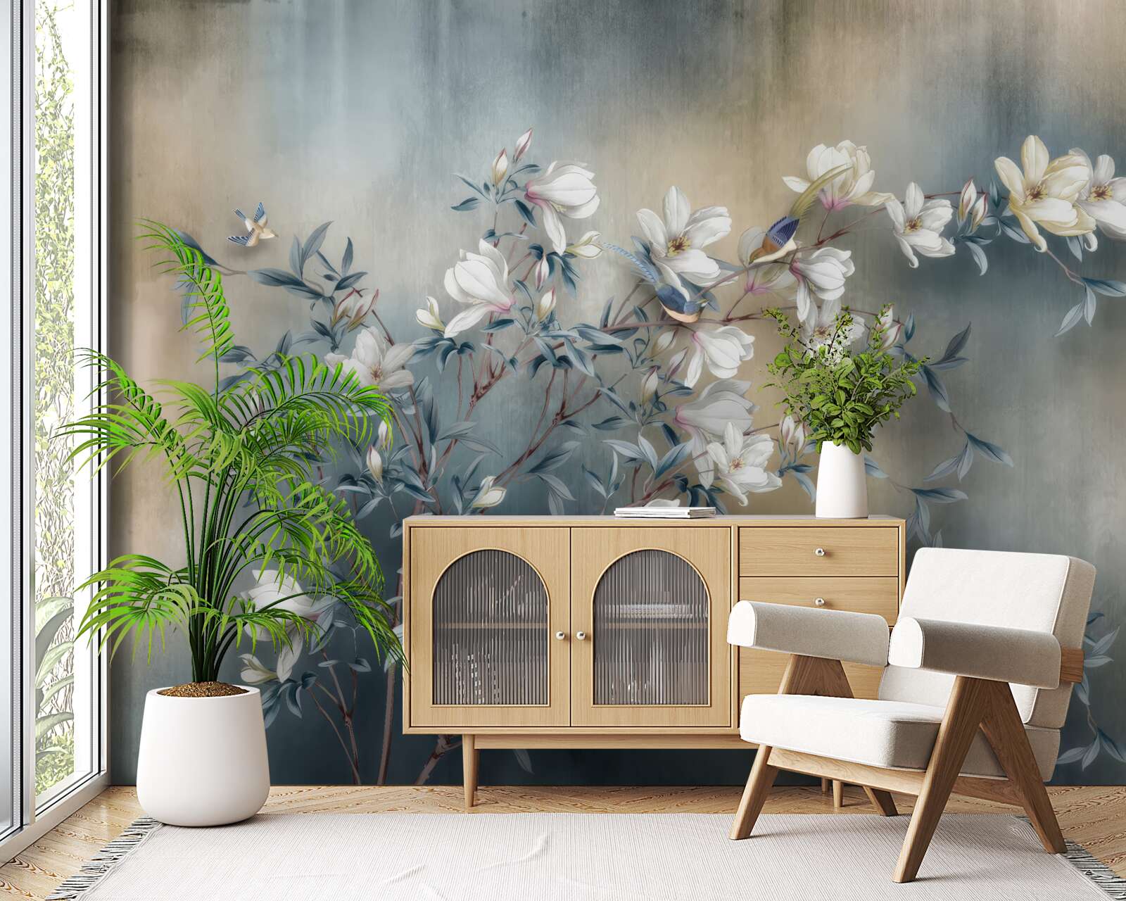 Fototapeta vetva pokrytá bielymi kvetmi