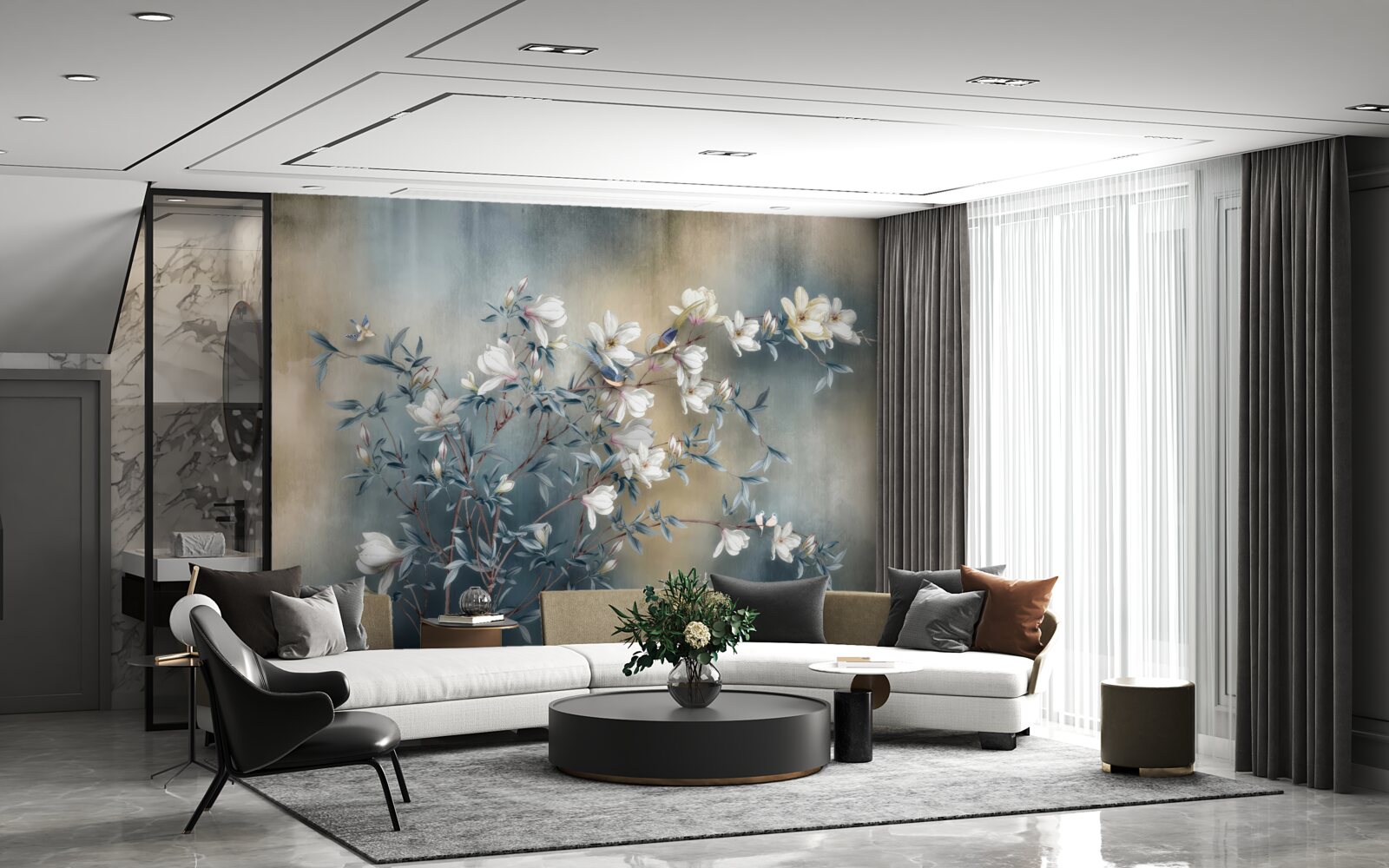 Fototapeta vetva pokrytá bielymi kvetmi