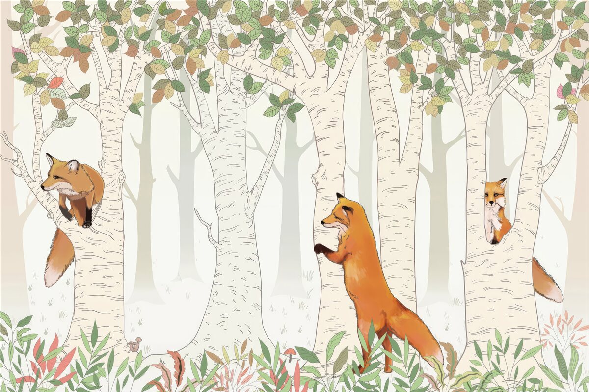 Fototapeta líšky medzi vetvami stromov