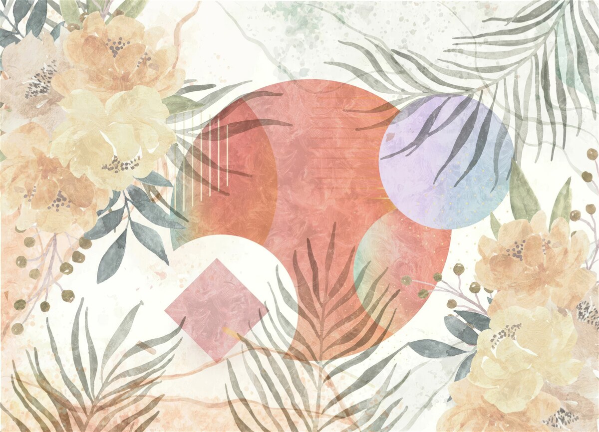 Fototapeta pozadie s vegetáciou, kvetmi a geometrickými tvarmi