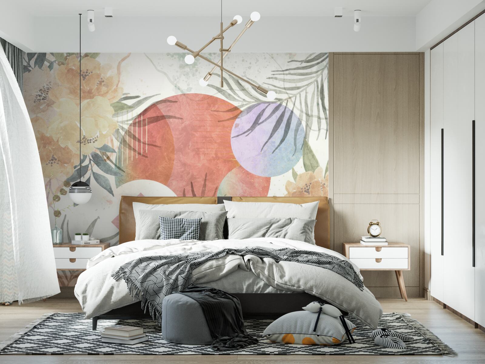 Fototapeta pozadie s vegetáciou, kvetmi a geometrickými tvarmi