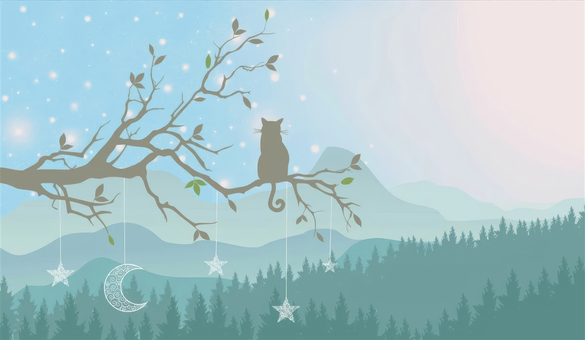 Fototapeta jedno mačiatko sedí na konári stromu