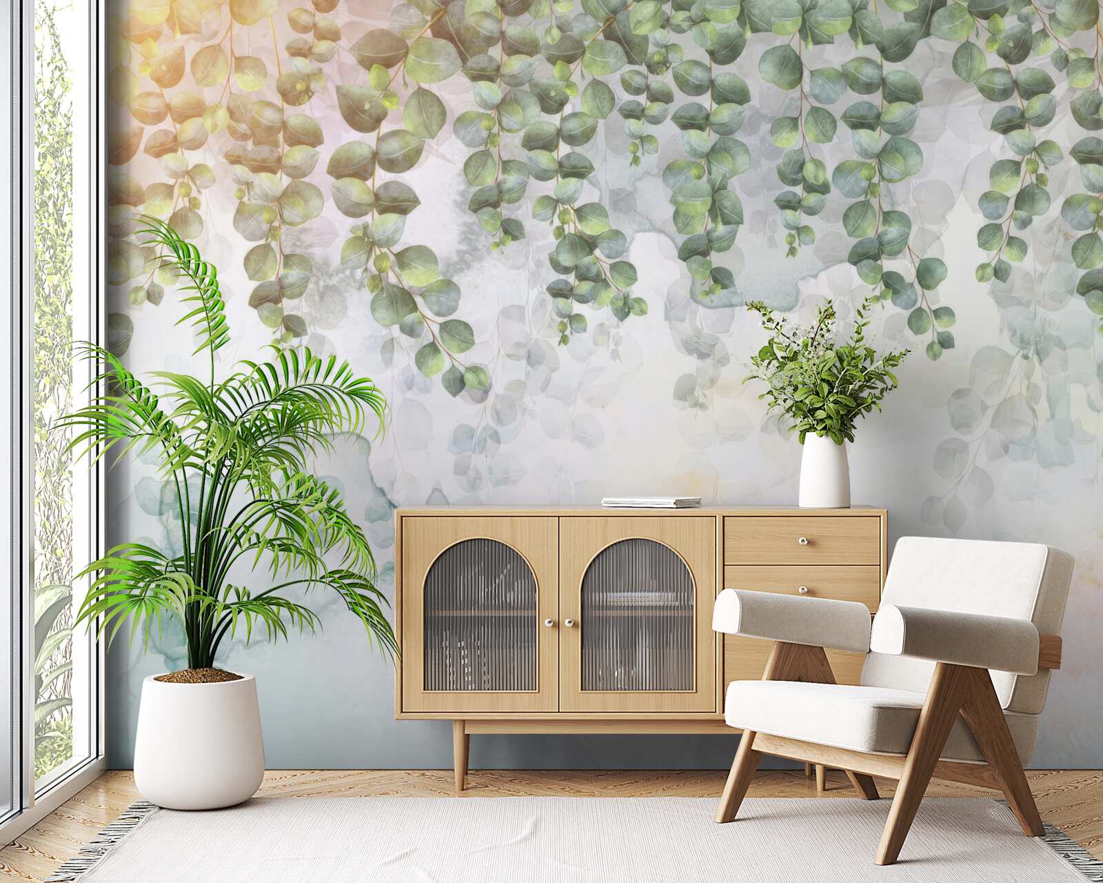 Fototapeta visiace konáre so zelenými listami