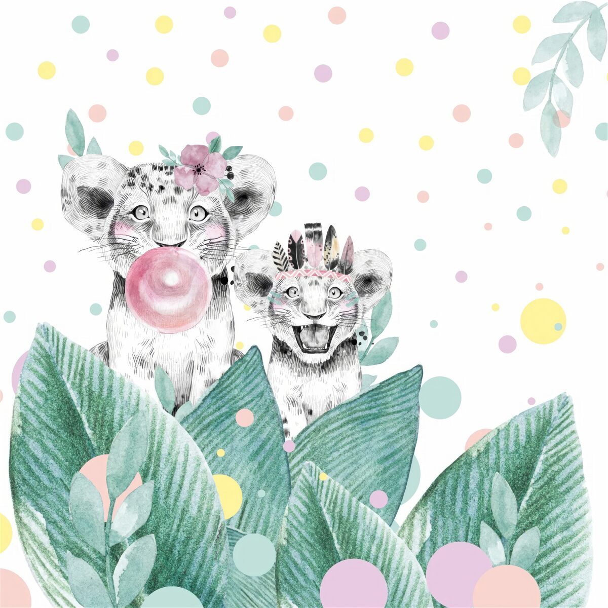 Fototapeta spoza listov sa vynorí levíča