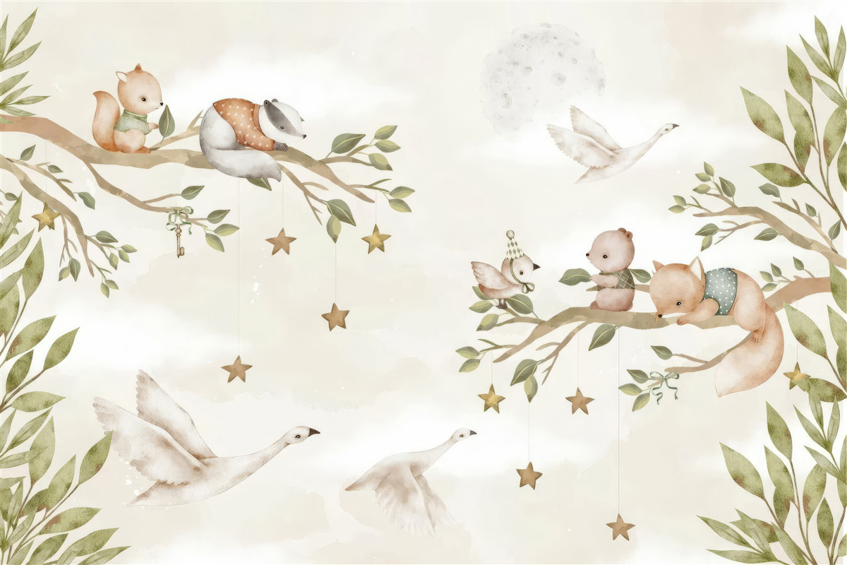 Fototapeta Na konároch stromov sedeli rôzne zvieratá