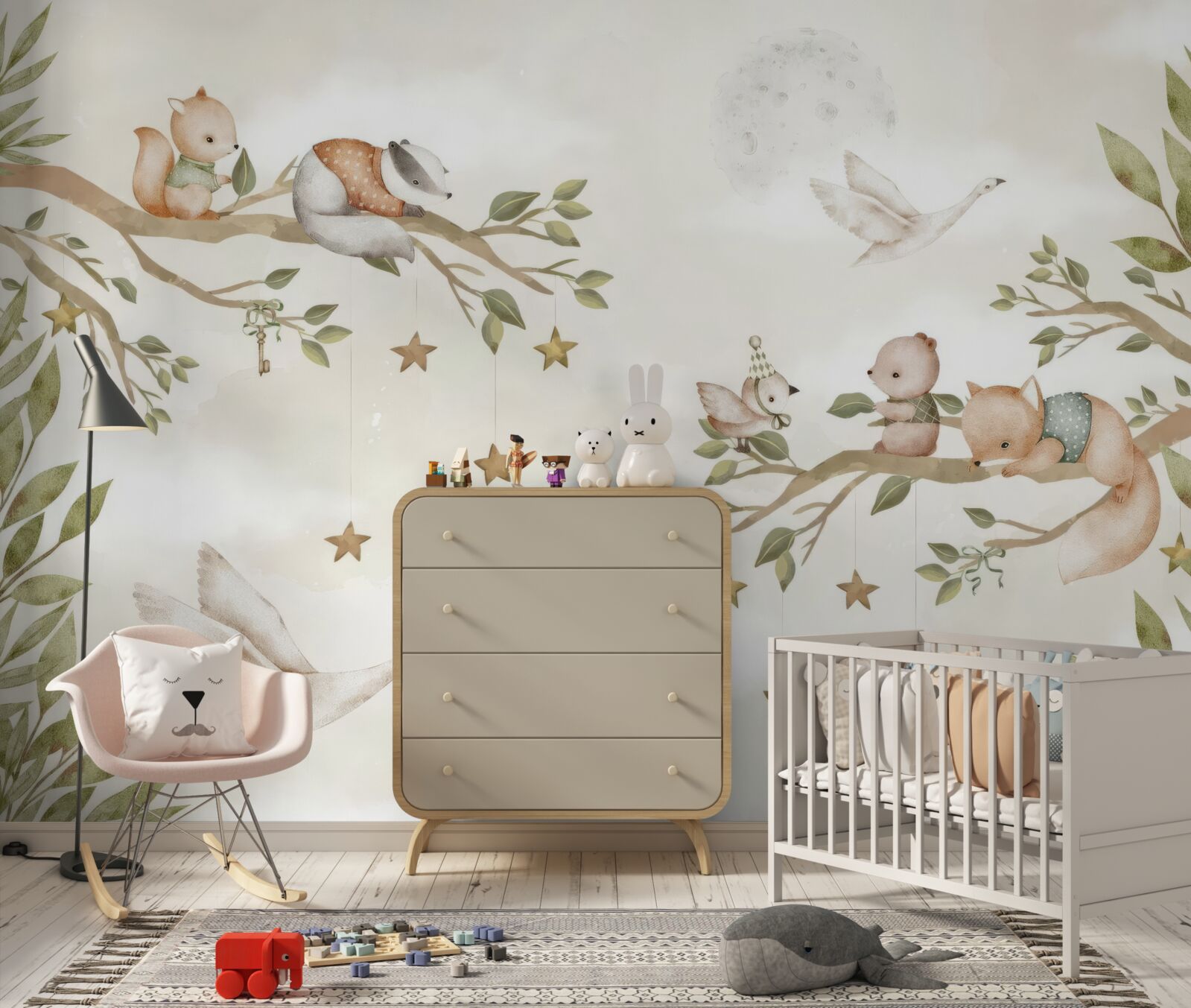 Fototapeta Na konároch stromov sedeli rôzne zvieratá