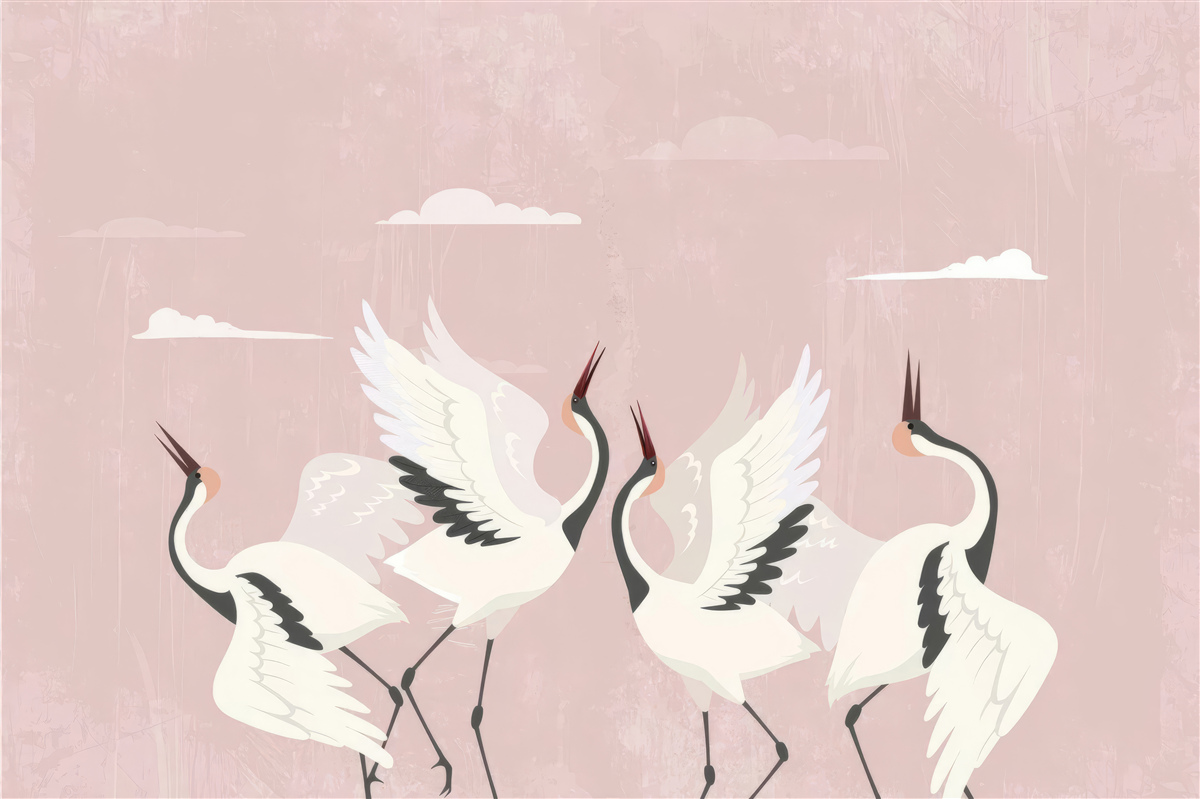 Fototapeta bociany naťahujú krky a pozerajú hore