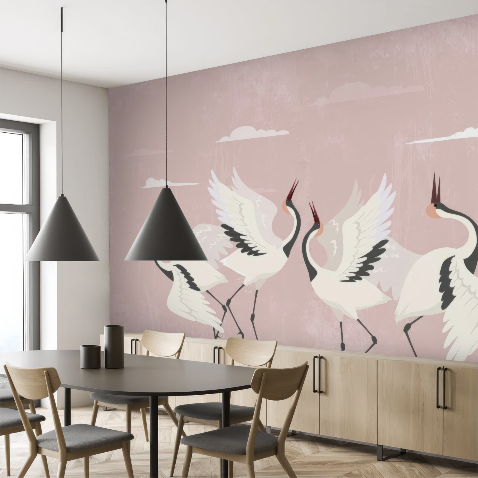 Fototapeta bociany naťahujú krky a pozerajú hore