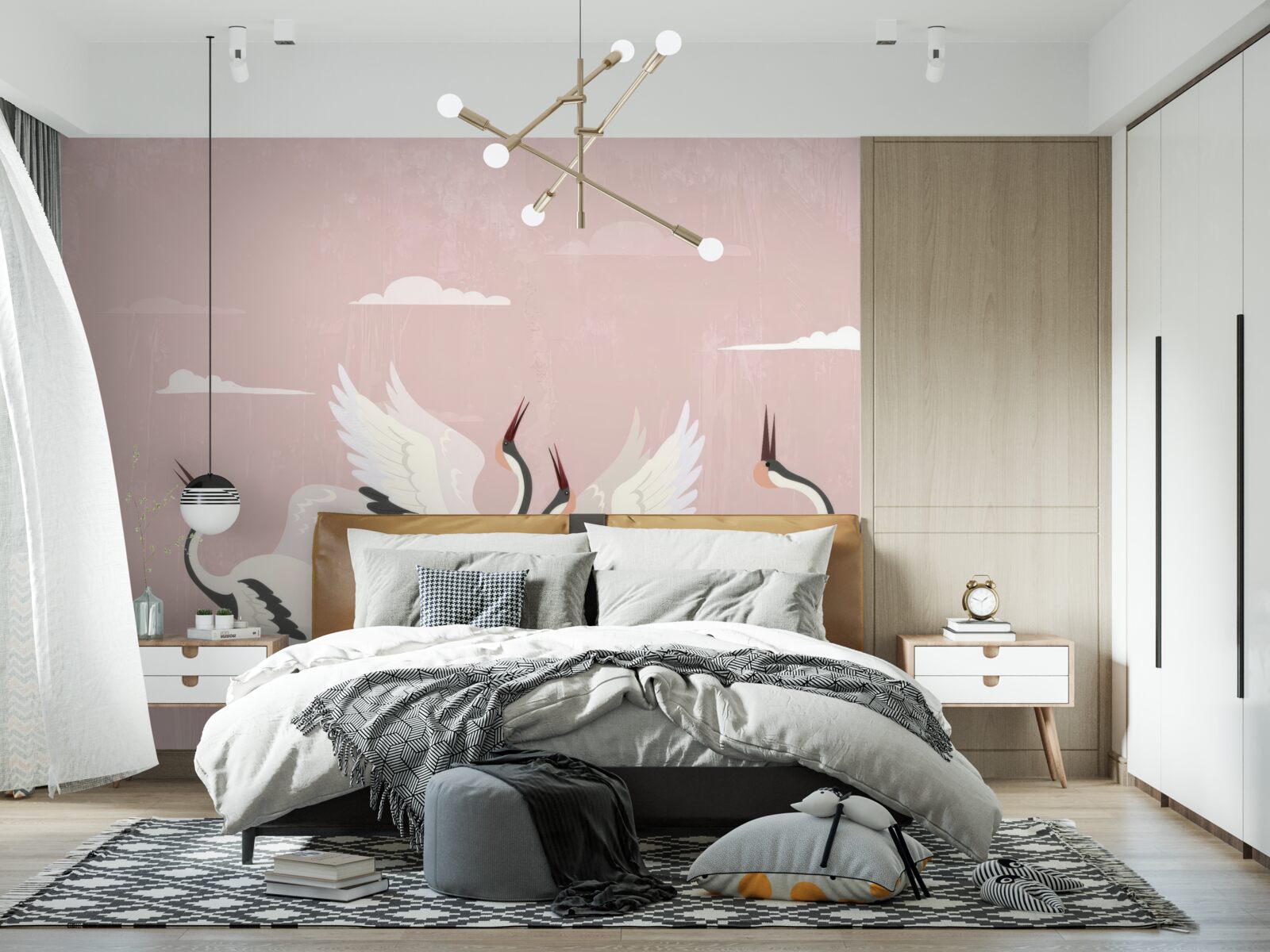 Fototapeta bociany naťahujú krky a pozerajú hore