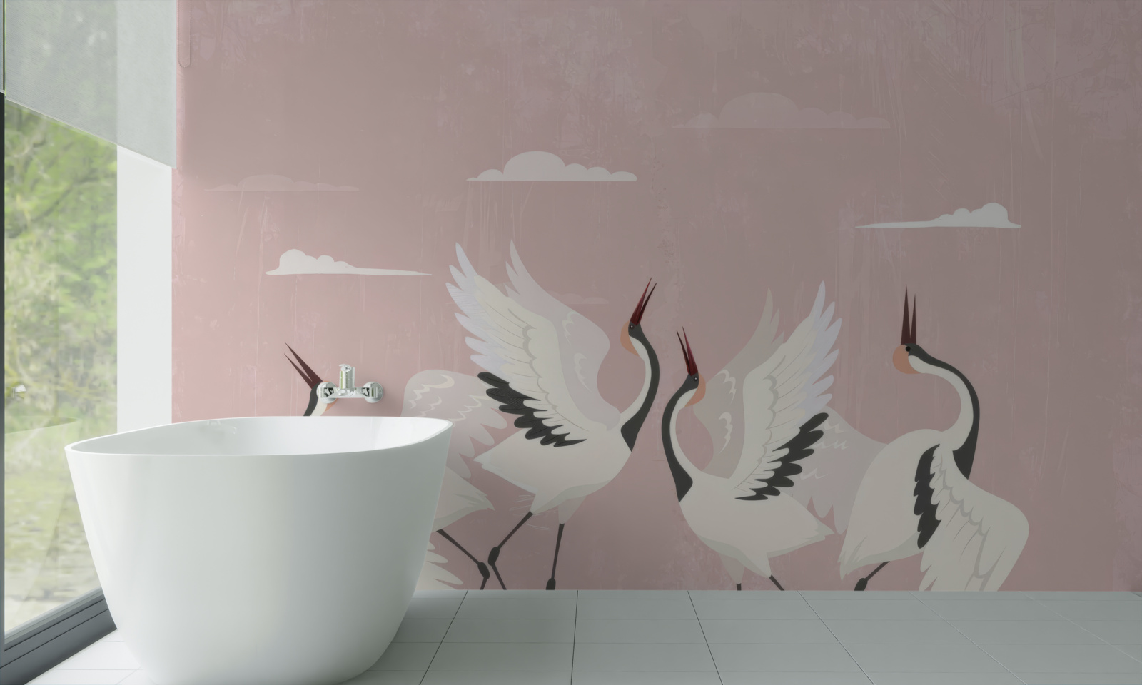 Fototapeta bociany naťahujú krky a pozerajú hore