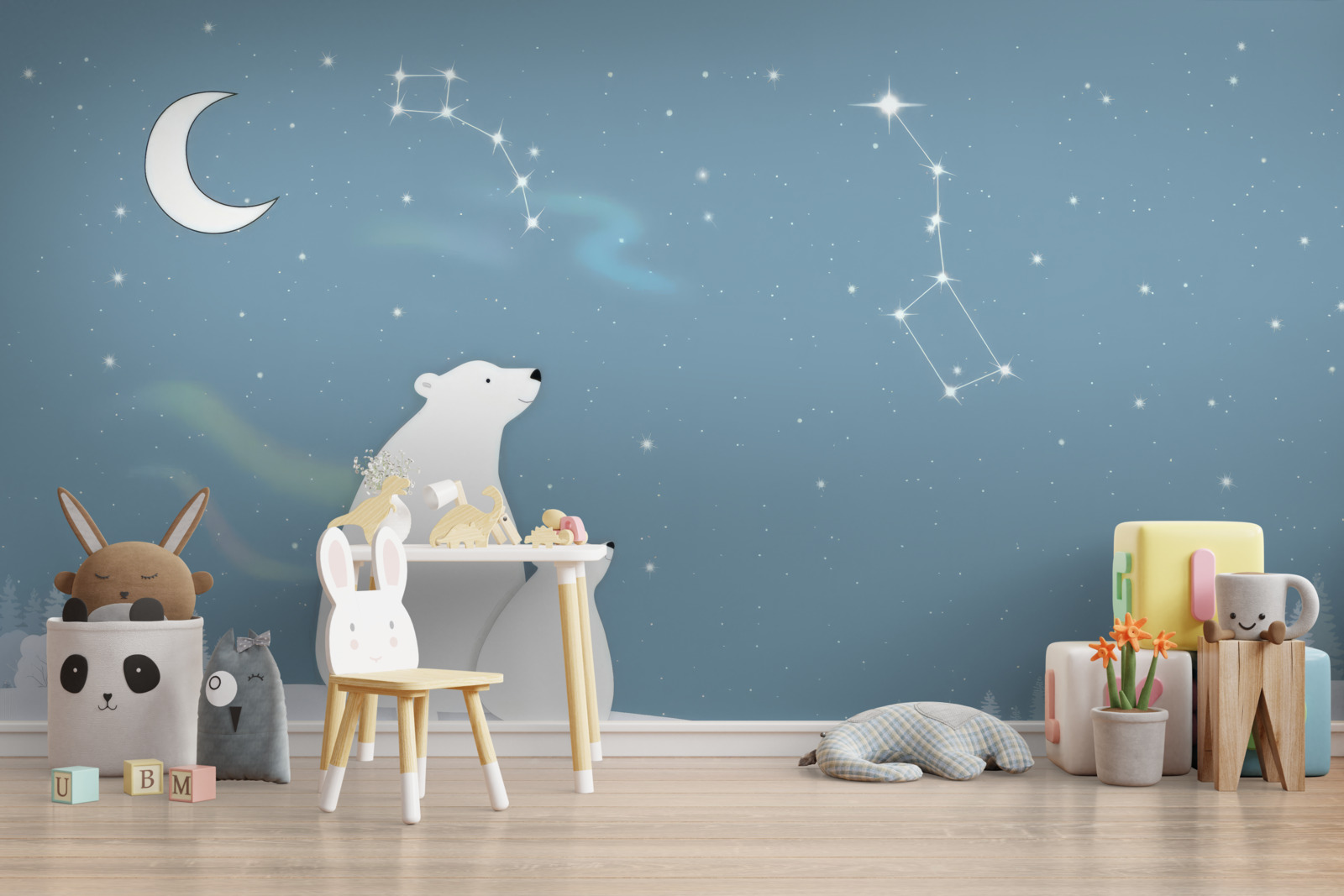 Fototapeta medvedica a jej mláďatá pozerajú na hviezdy