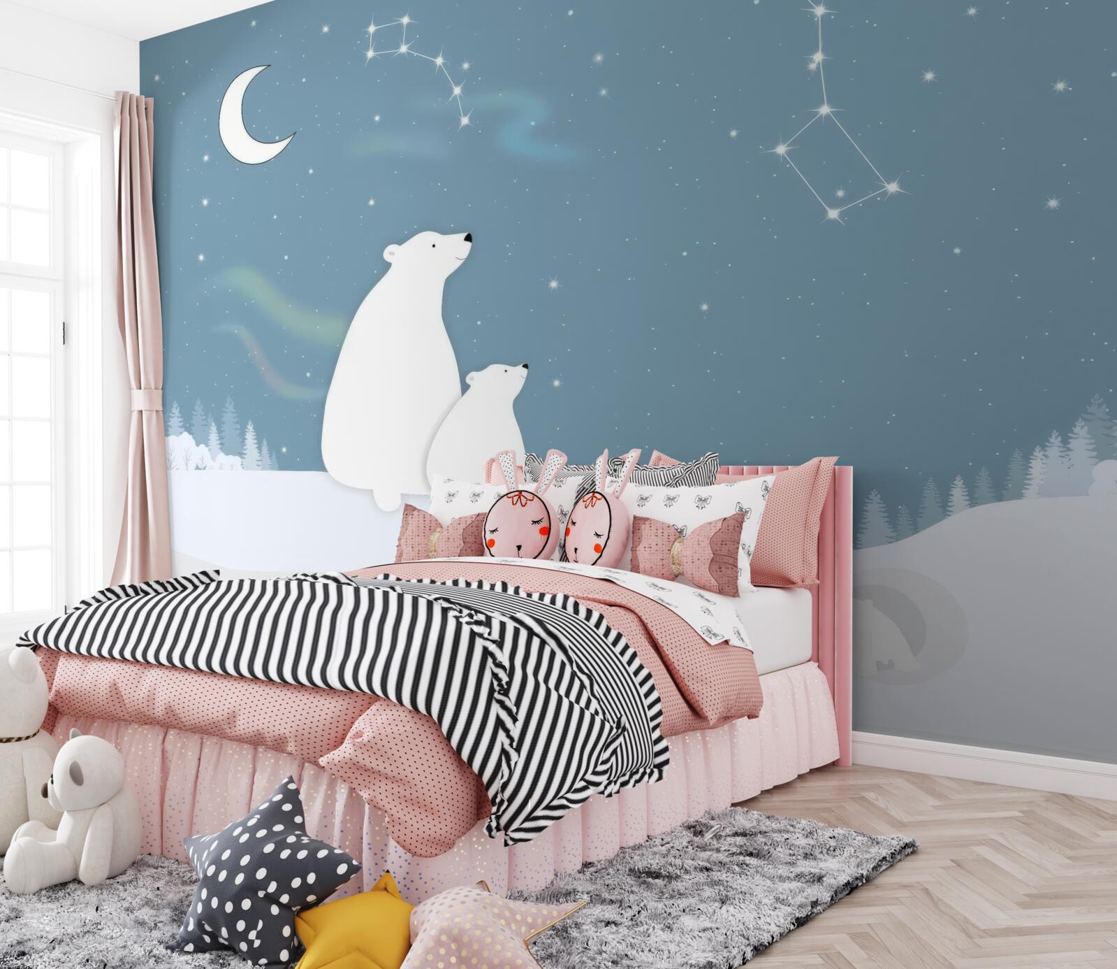 Fototapeta medvedica a jej mláďatá pozerajú na hviezdy