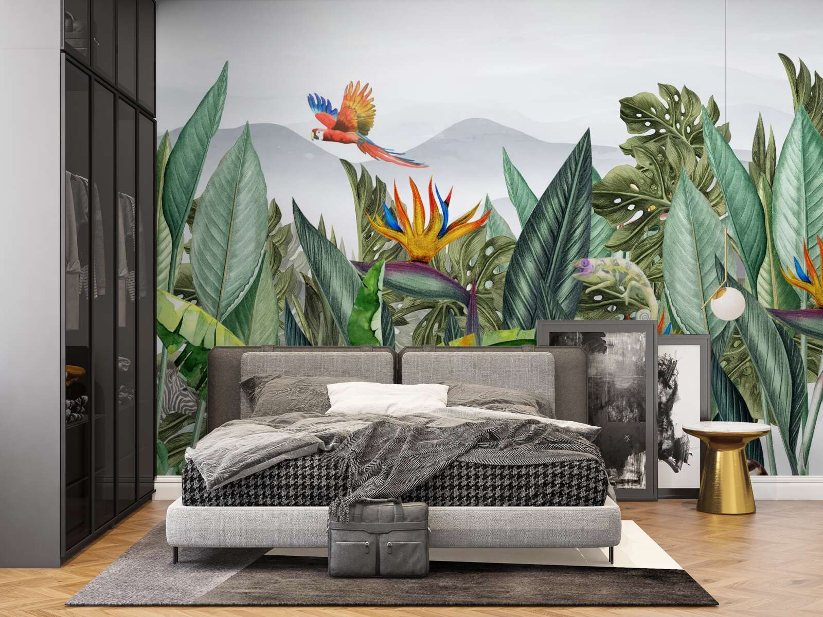 Fototapeta rôzna zeleň so zvieratami a vtákmi