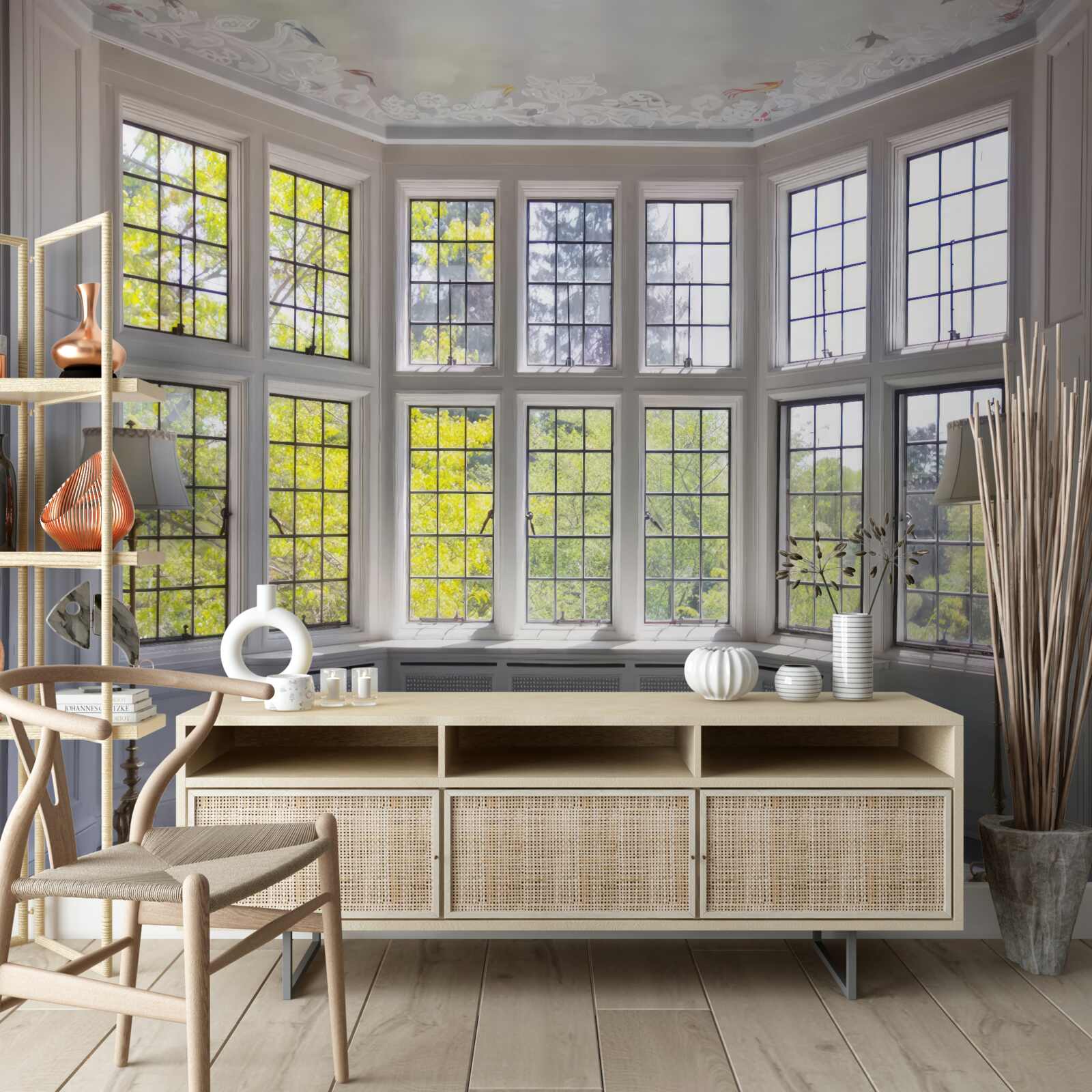 Fototapeta panoráma stromov z okna