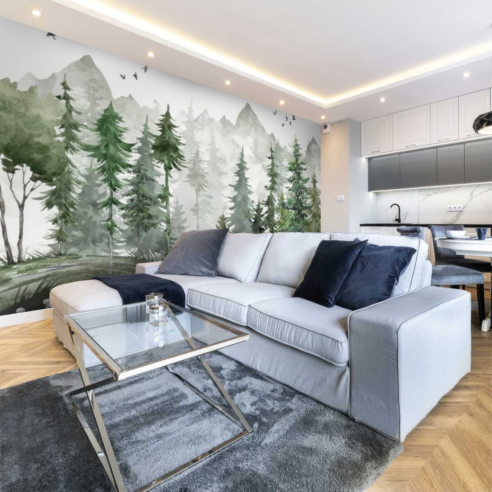 Fototapeta les a hory maľované akvarelom