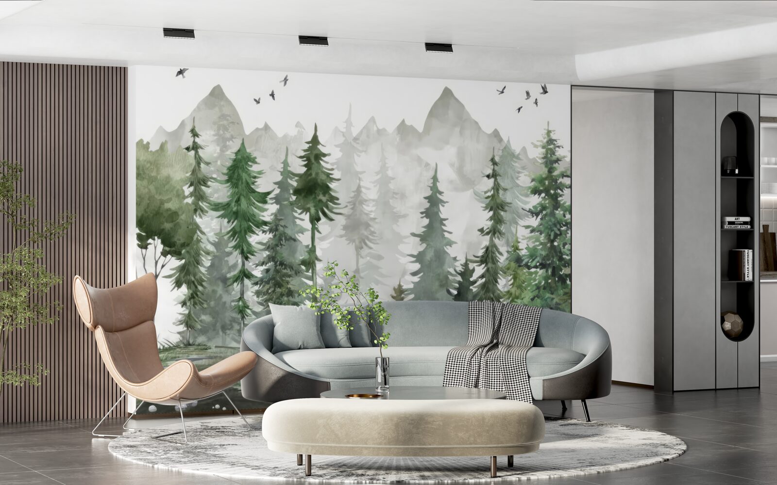 Fototapeta les a hory maľované akvarelom