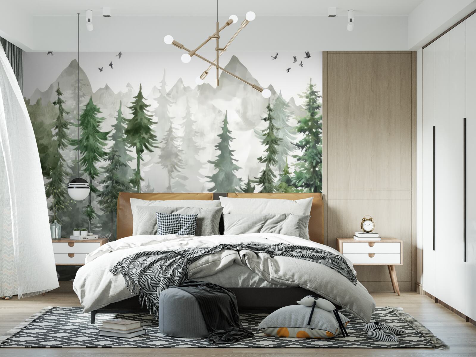 Fototapeta les a hory maľované akvarelom