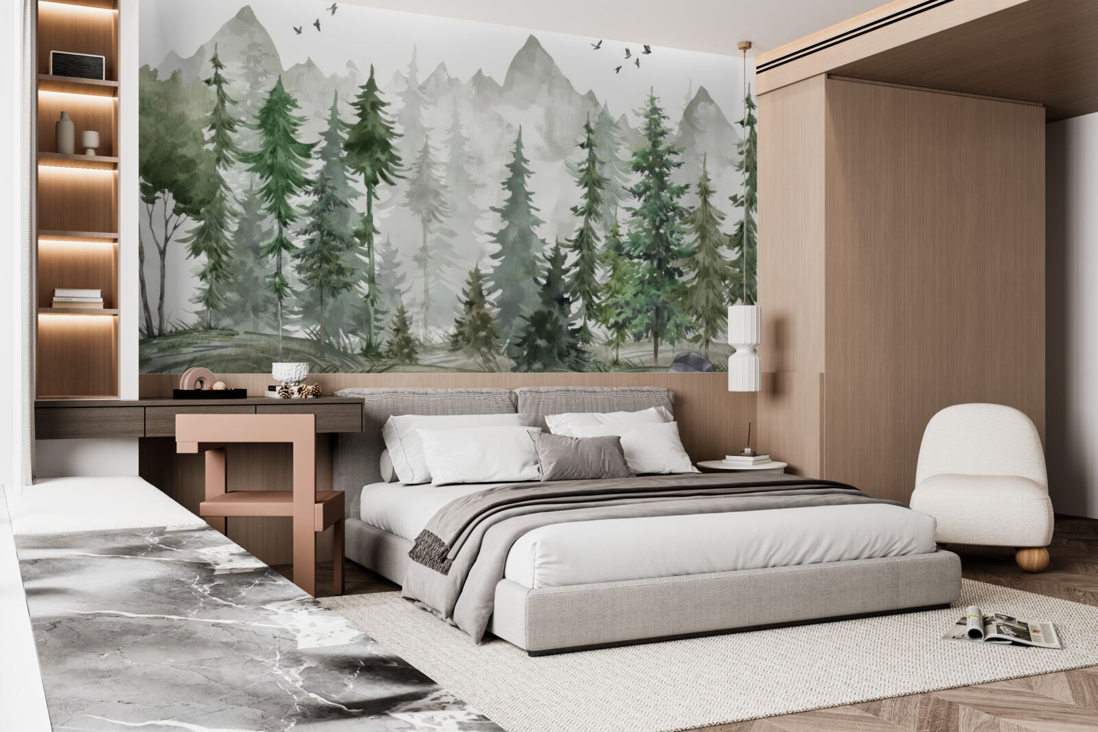 Fototapeta les a hory maľované akvarelom