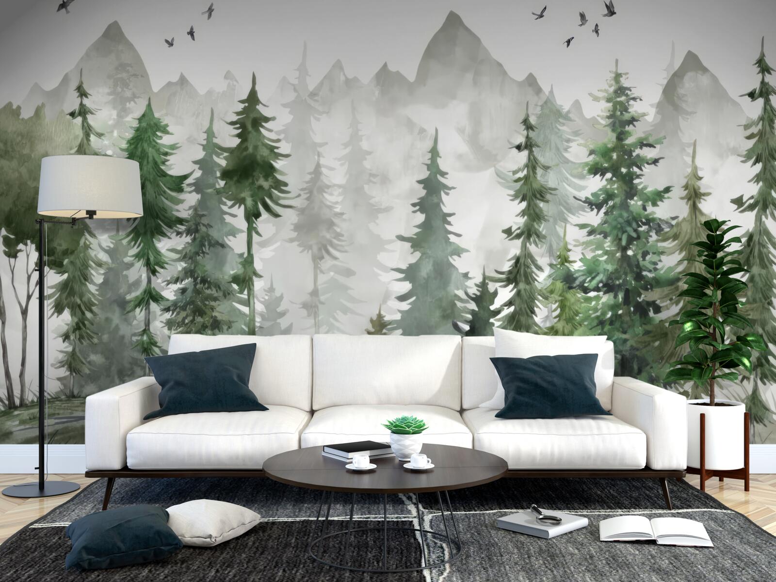 Fototapeta les a hory maľované akvarelom