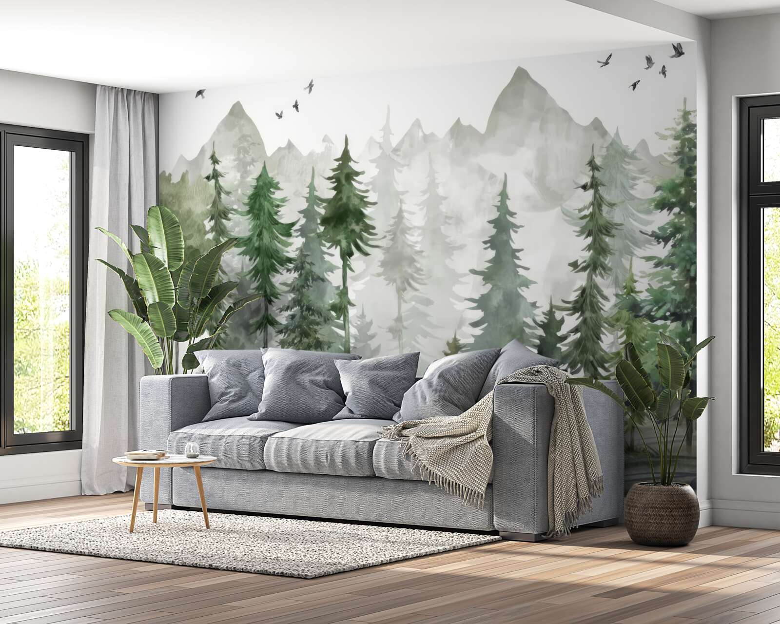 Fototapeta les a hory maľované akvarelom