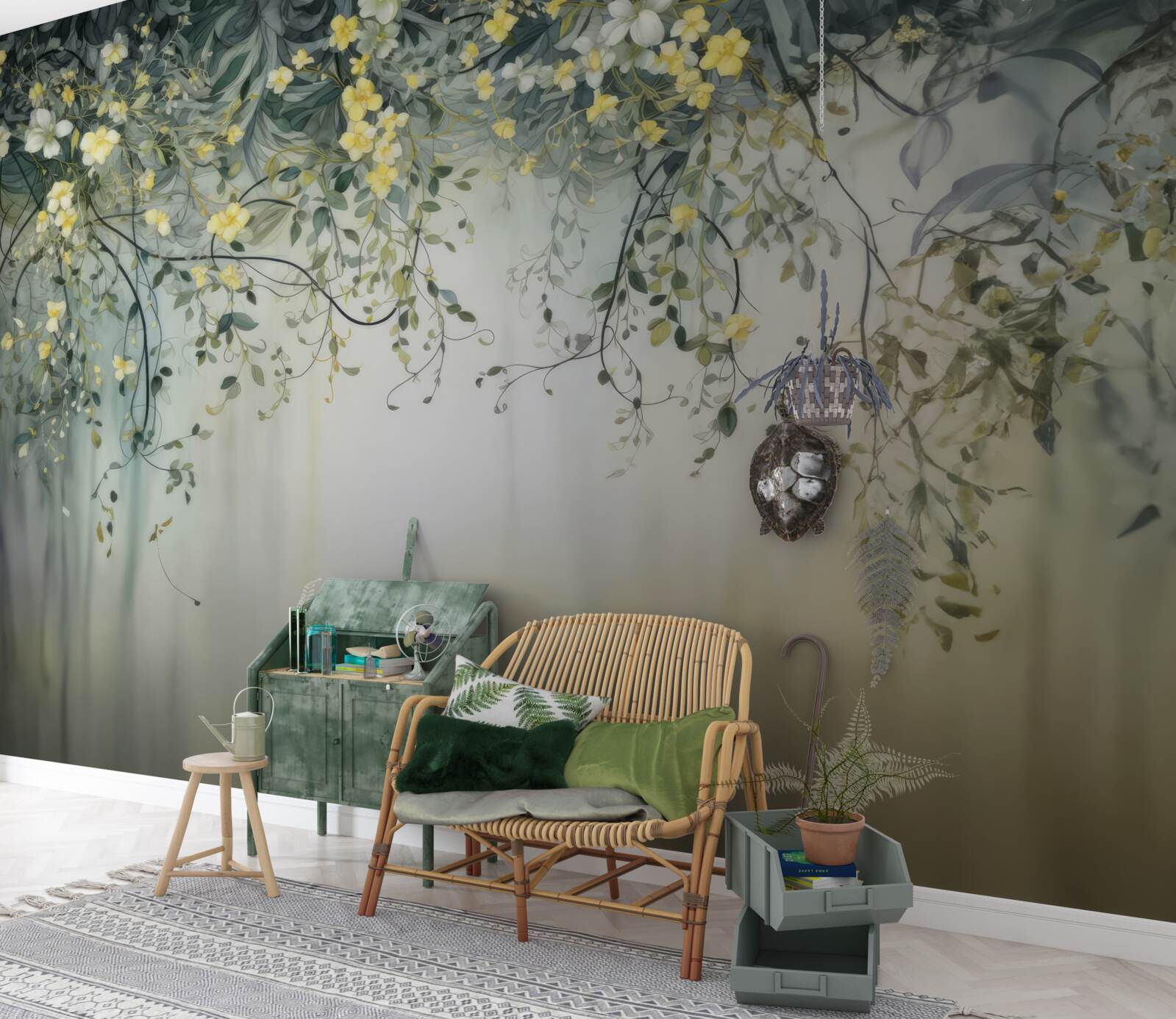 Fototapeta zelené rastliny s visiacimi žltými kvetmi