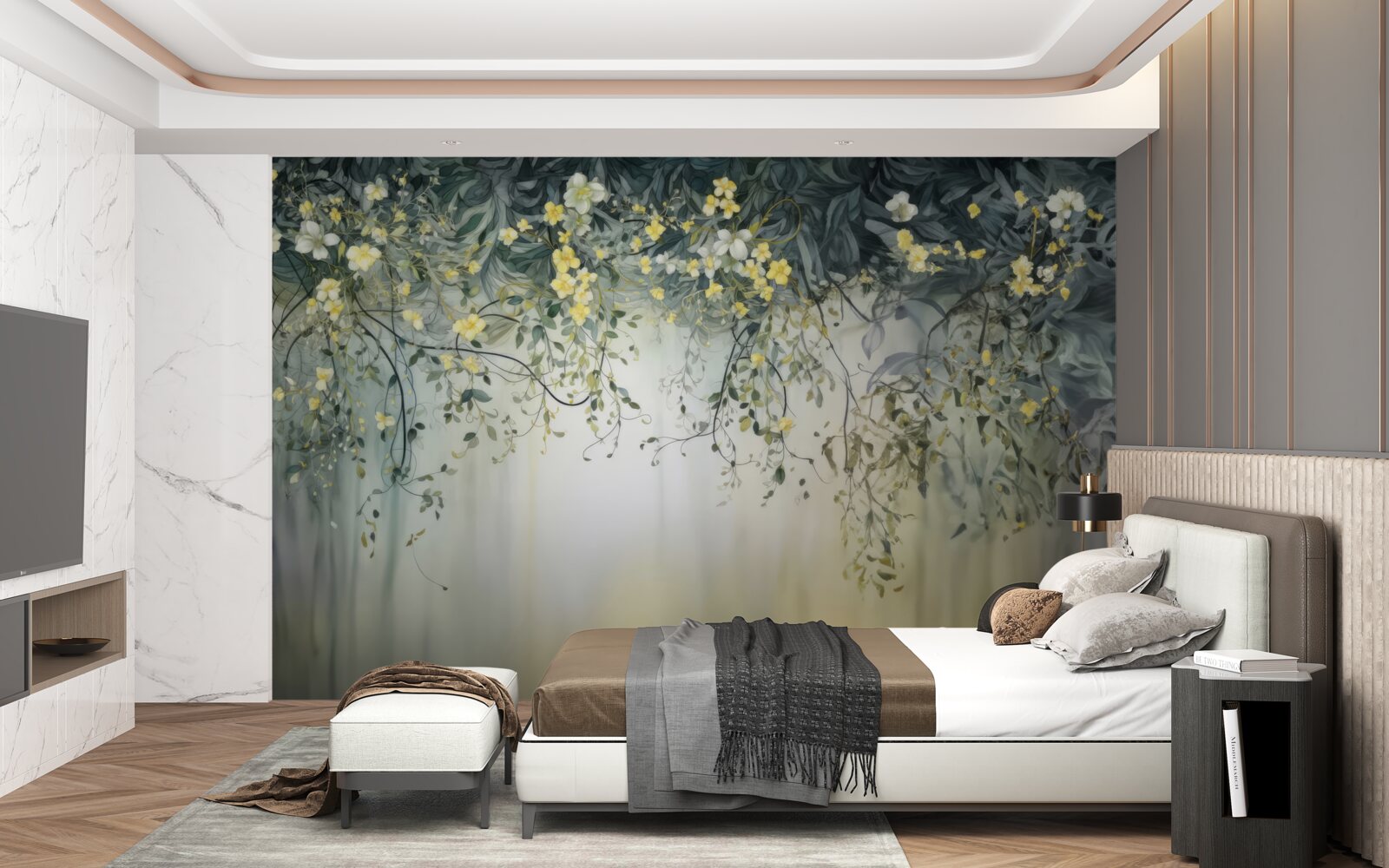 Fototapeta zelené rastliny s visiacimi žltými kvetmi