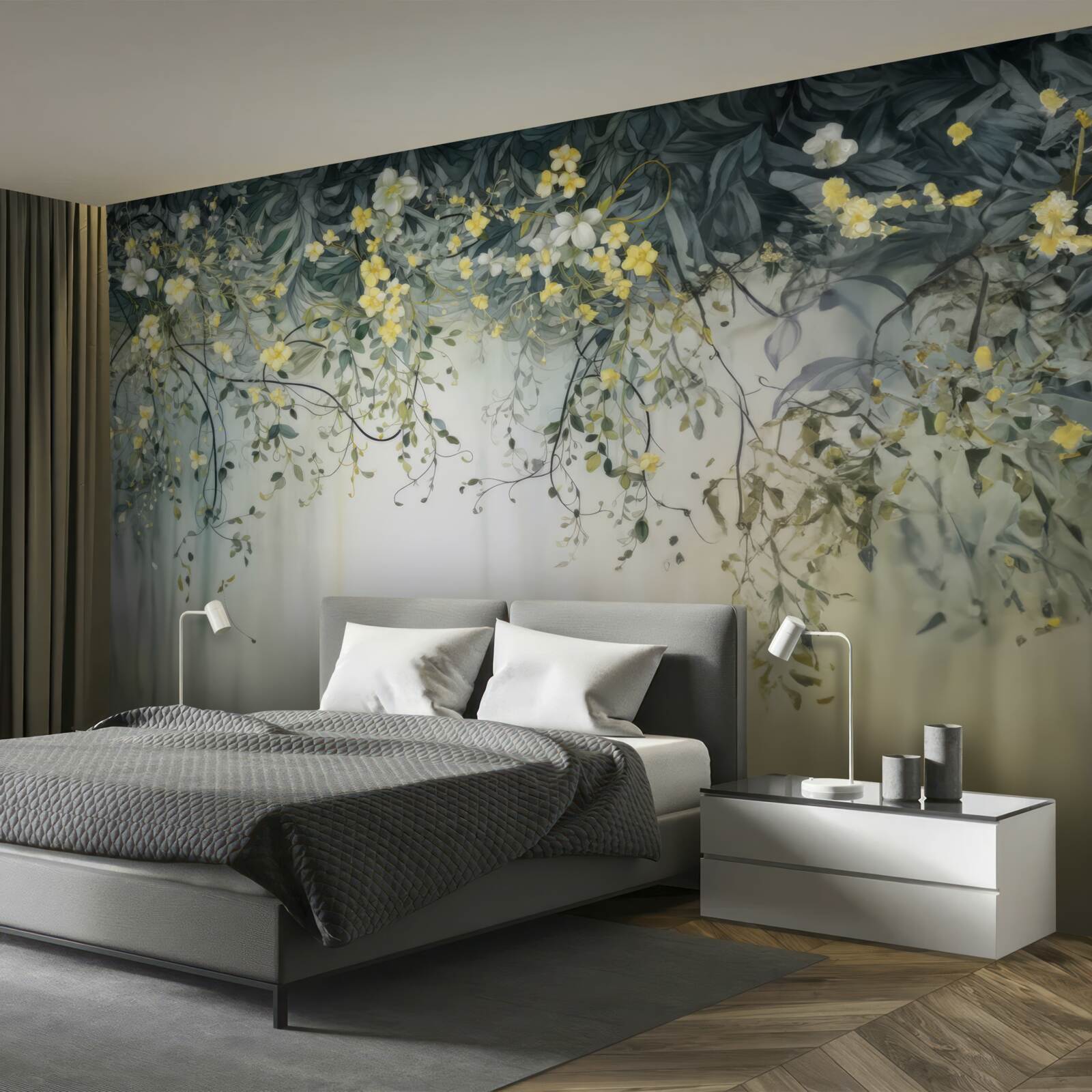 Fototapeta zelené rastliny s visiacimi žltými kvetmi