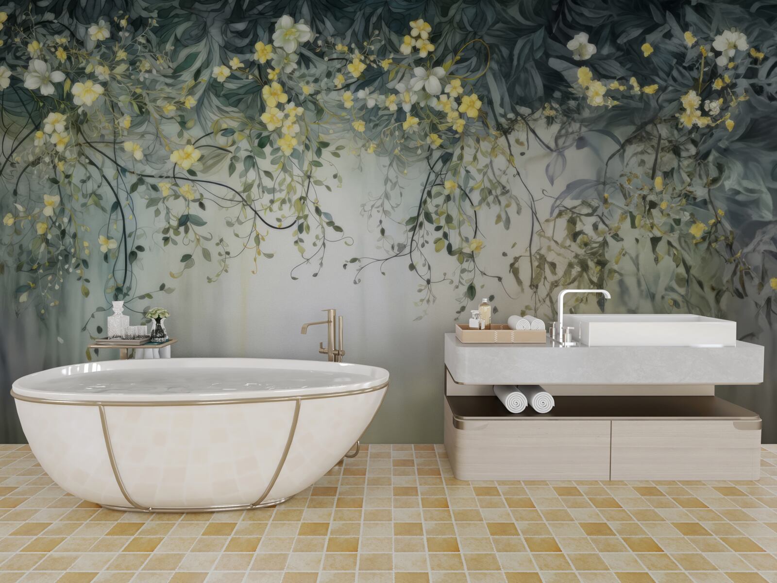 Fototapeta zelené rastliny s visiacimi žltými kvetmi