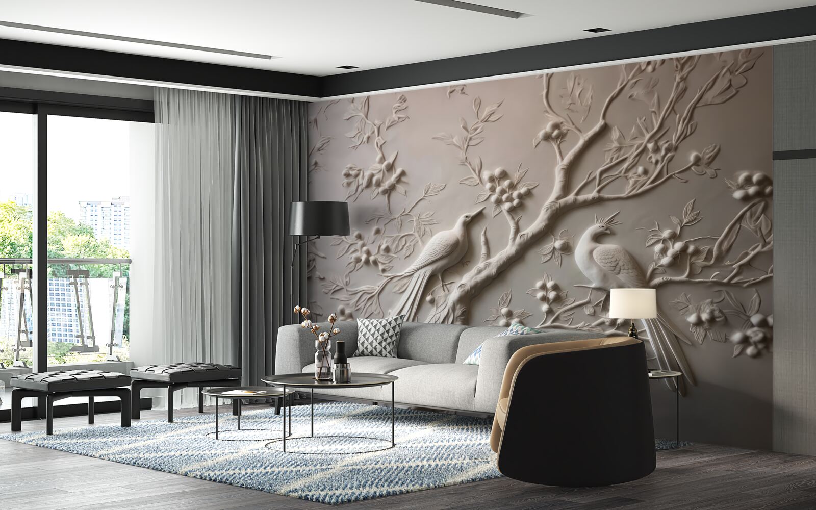 Fototapeta bujná vetva a vták