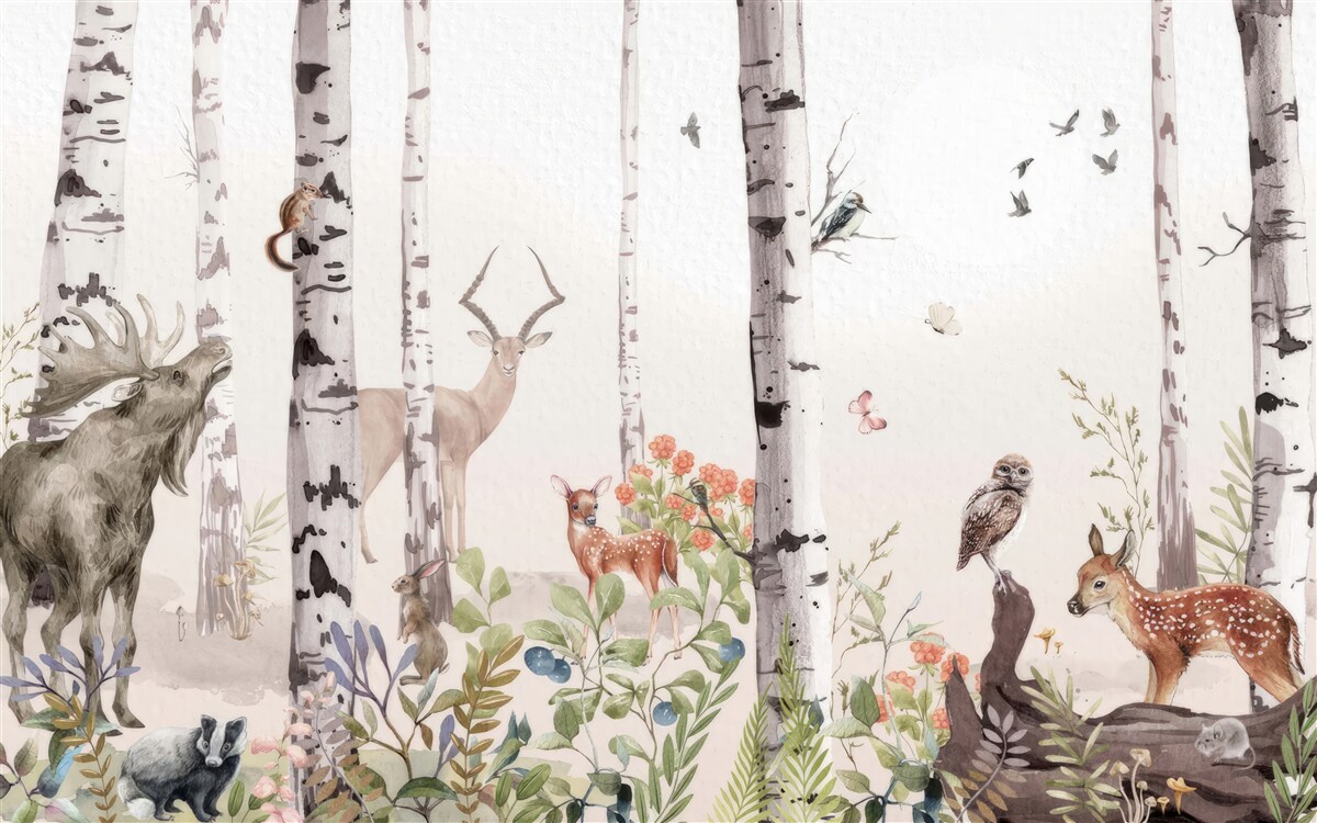 Fototapeta zvieratá chodia medzi stromami v lese