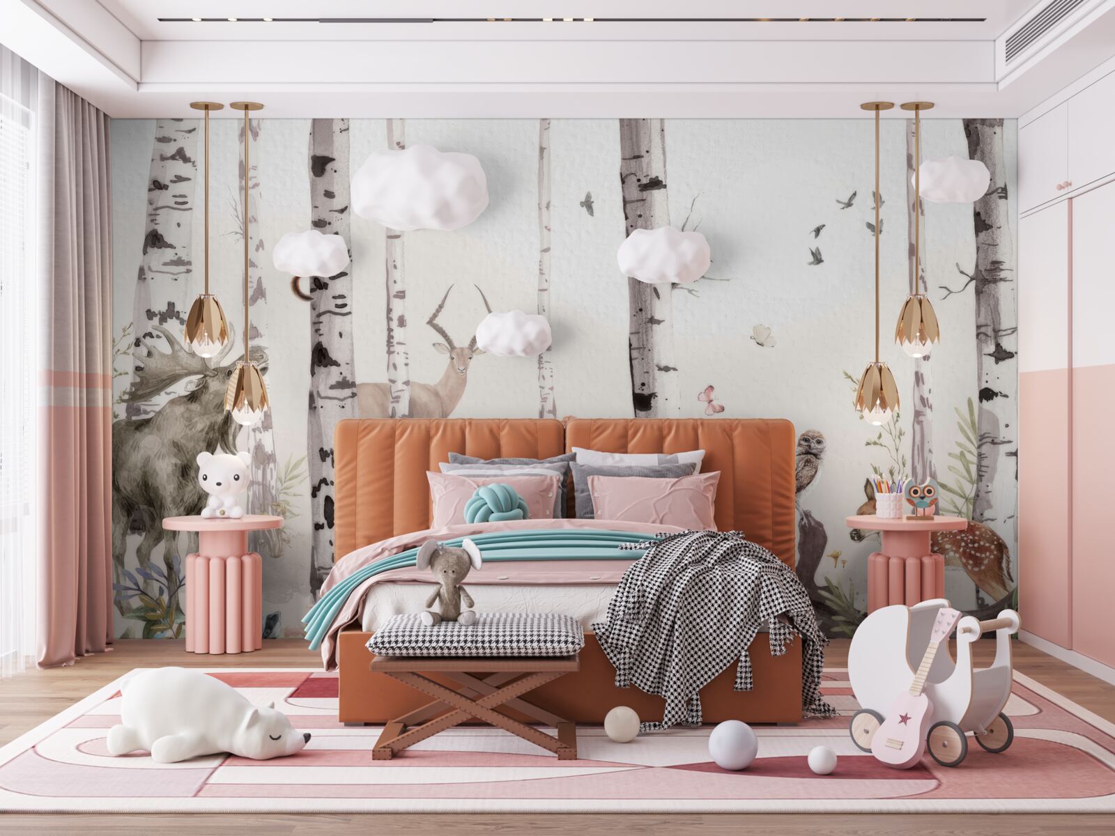 Fototapeta zvieratá chodia medzi stromami v lese