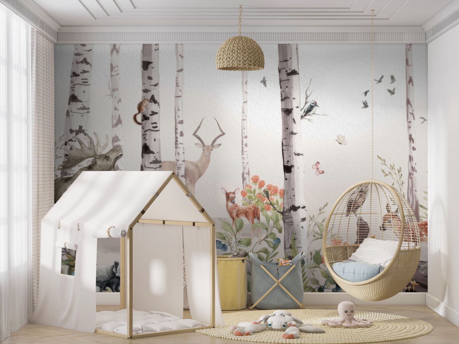 Fototapeta zvieratá chodia medzi stromami v lese