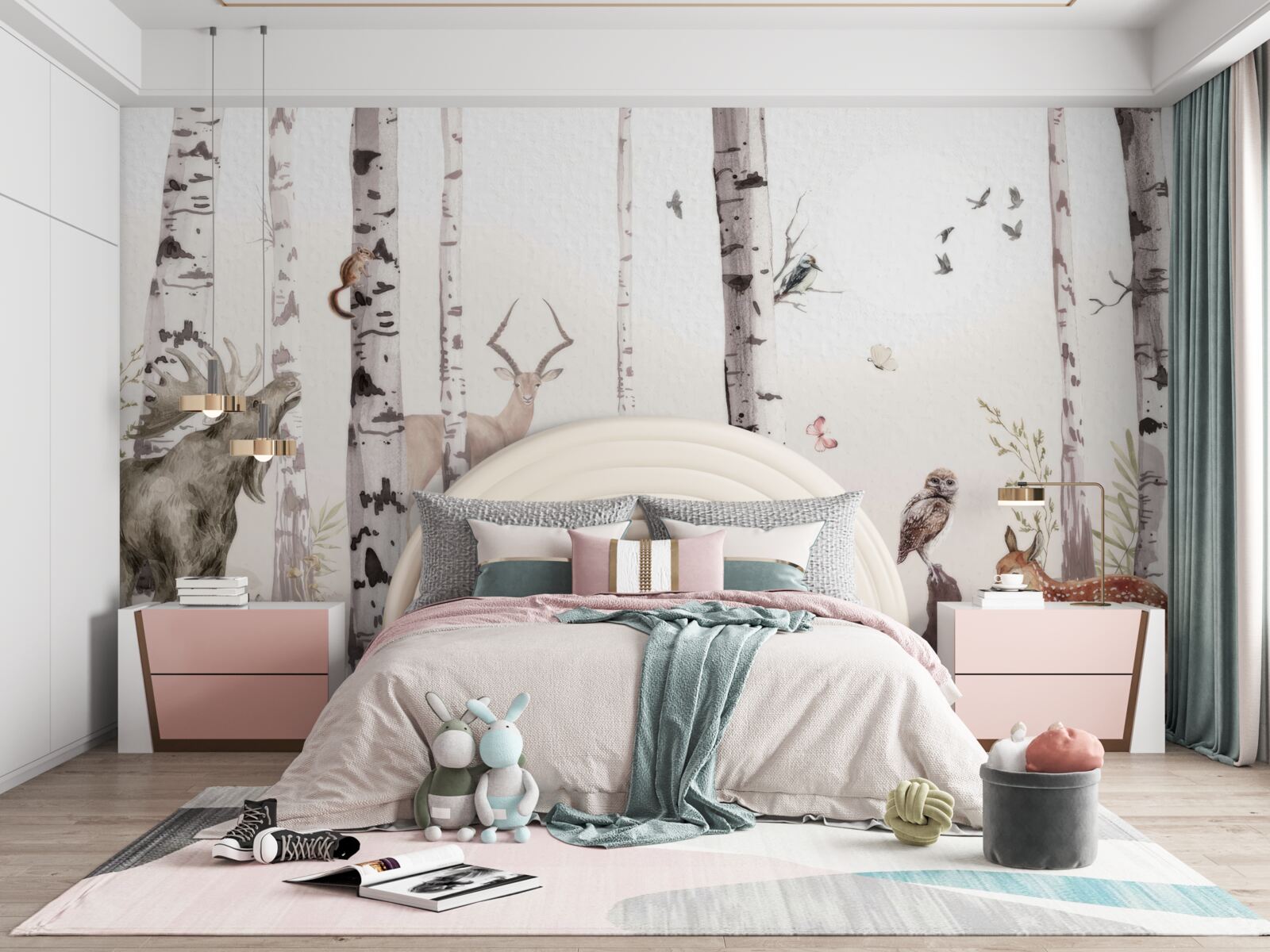 Fototapeta zvieratá chodia medzi stromami v lese