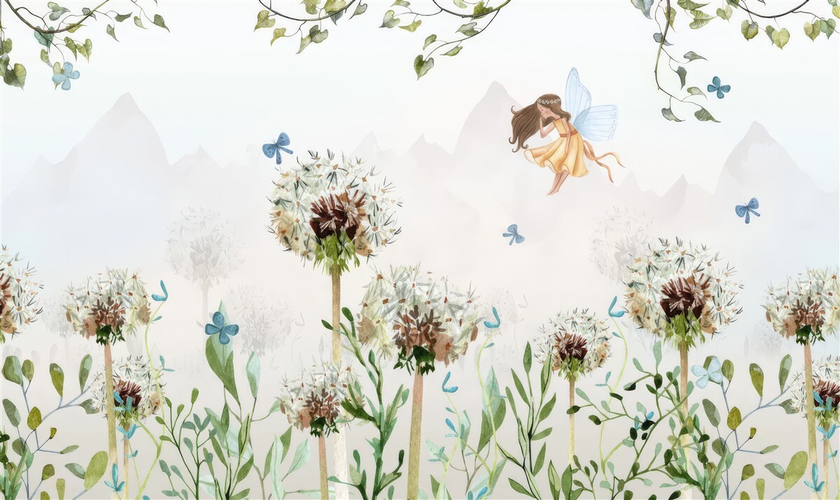 Fototapeta víla sa vznáša nad kvetmi