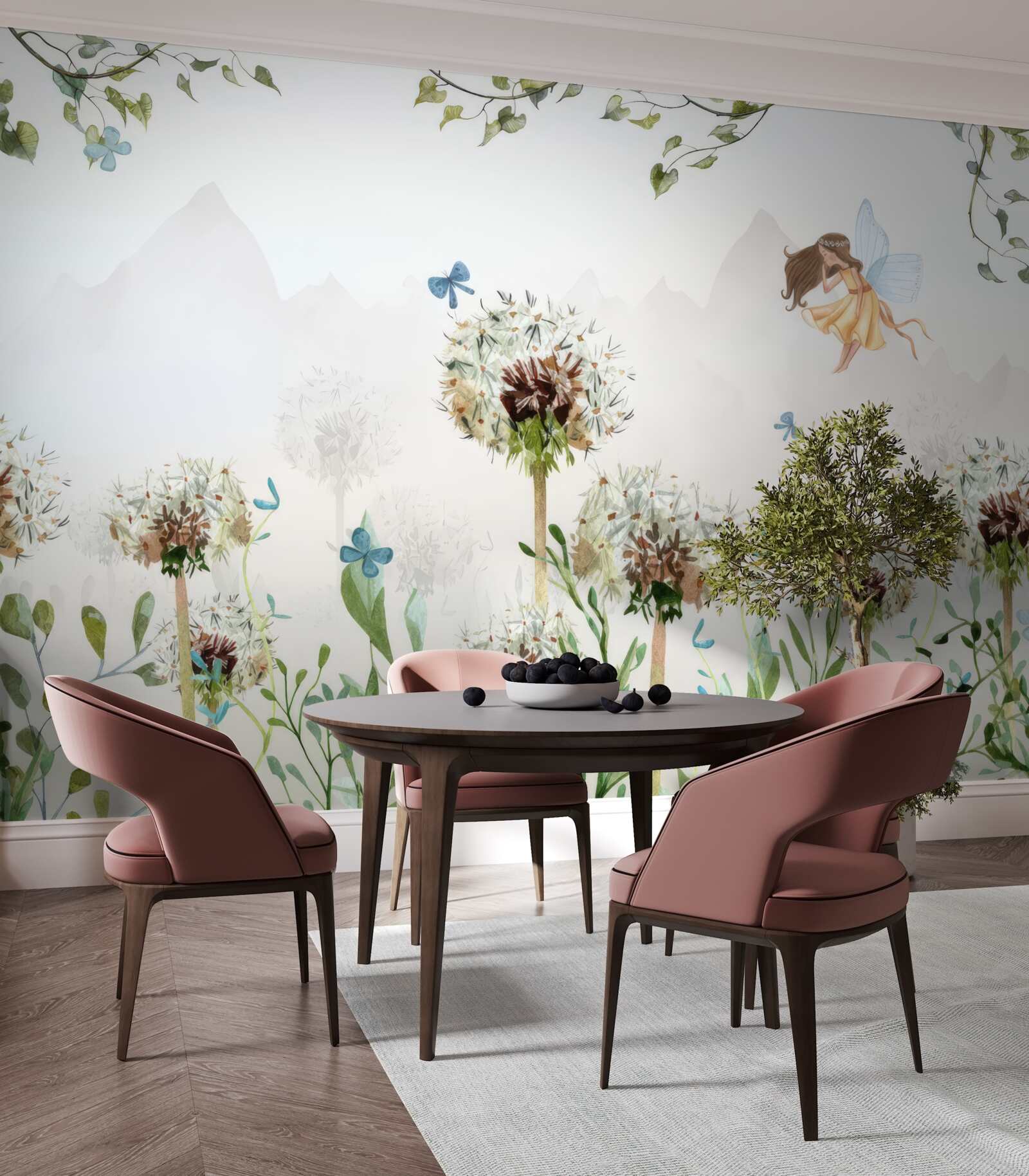 Fototapeta víla sa vznáša nad kvetmi