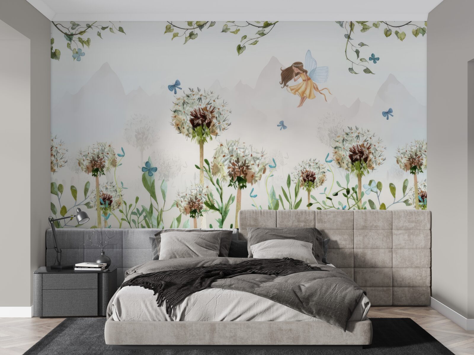 Fototapeta víla sa vznáša nad kvetmi