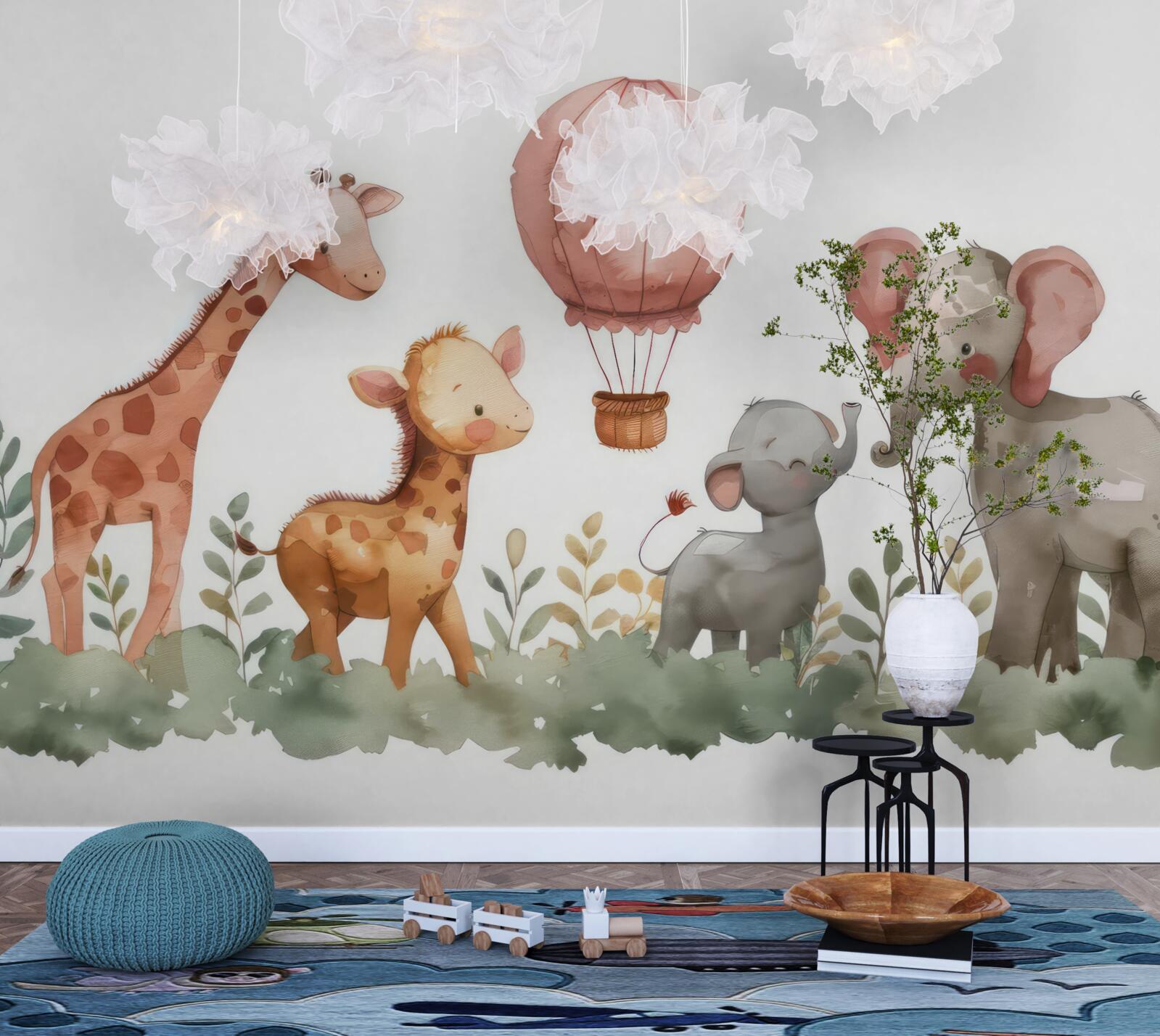 Fototapeta malé slony a žirafy