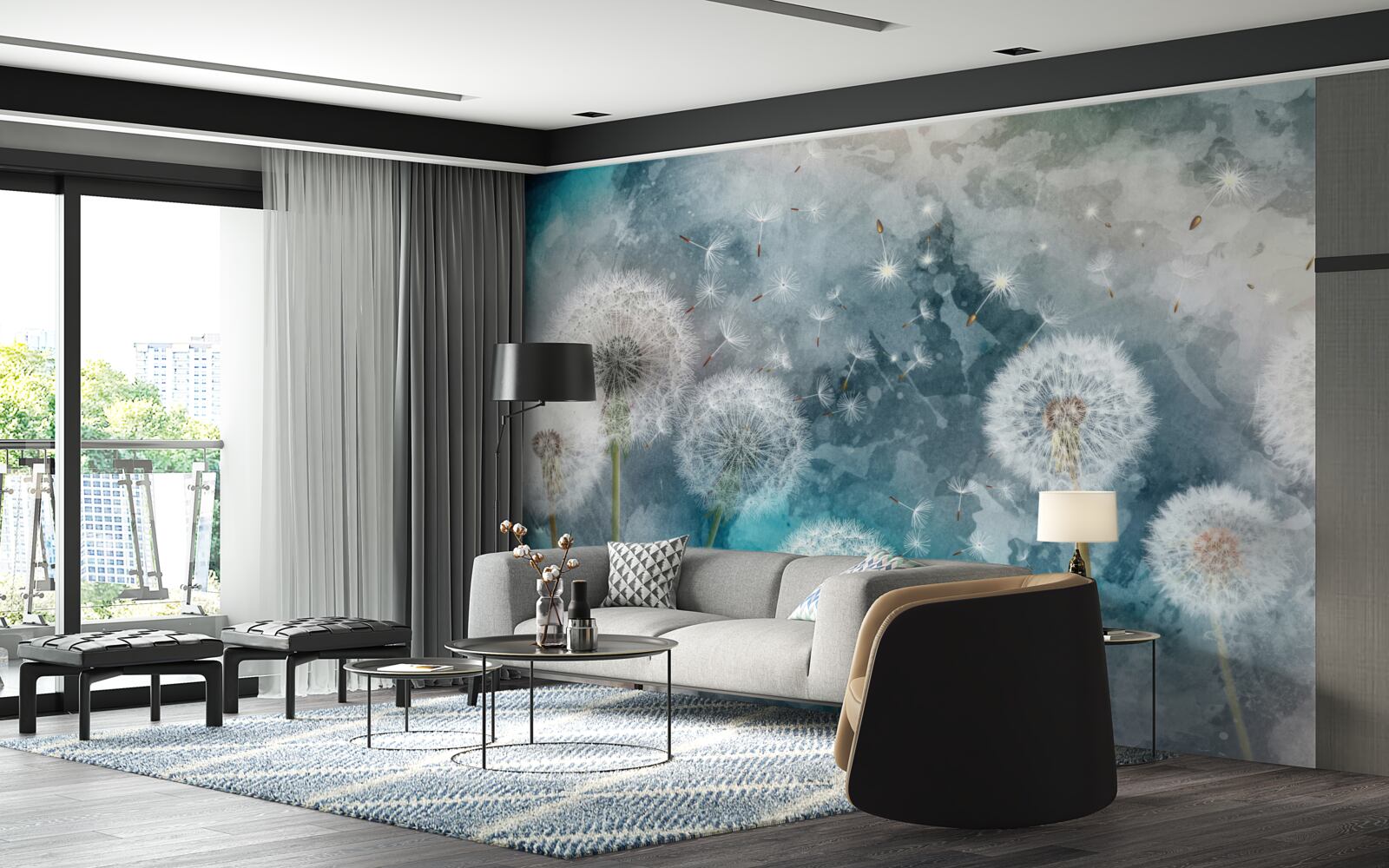 Fototapeta Žlté kvety na modrom pozadí